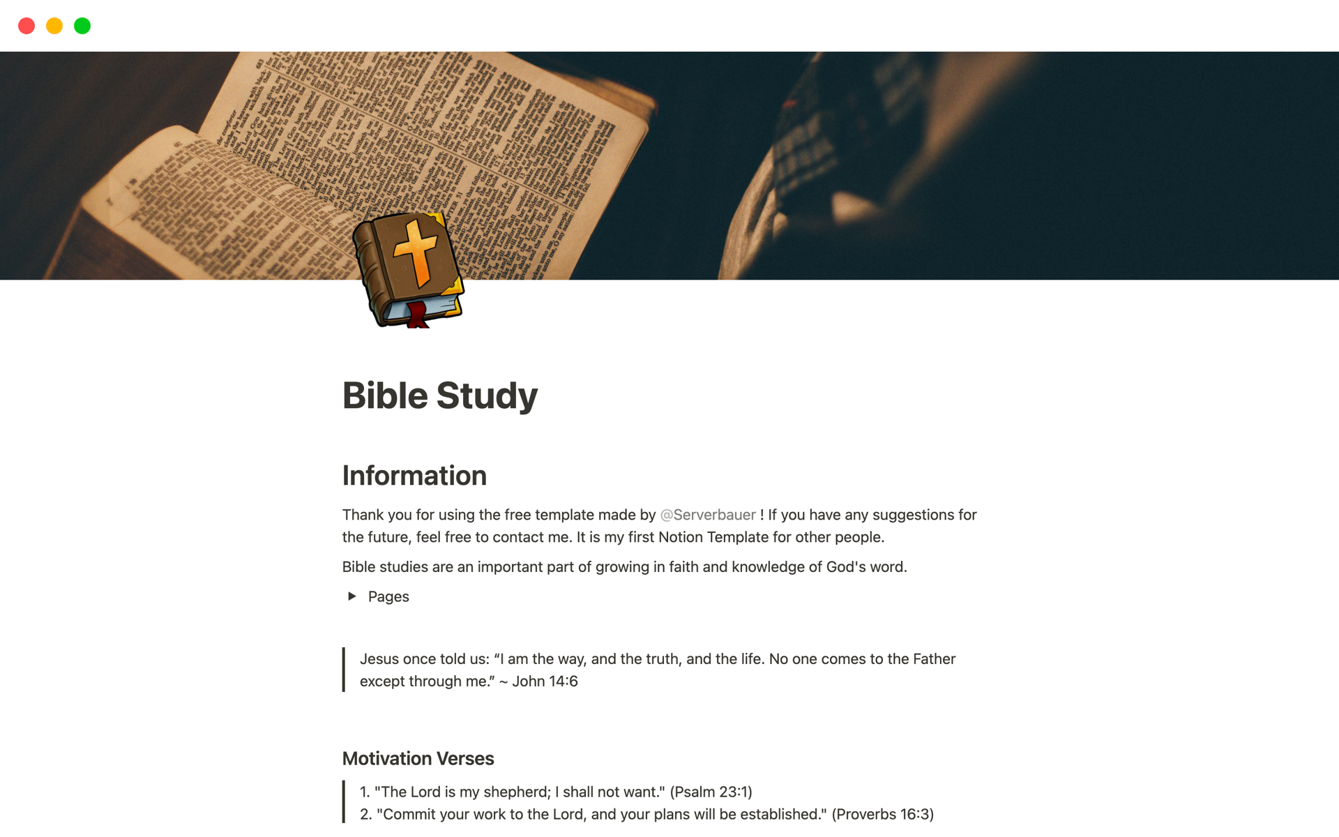 En forhåndsvisning av mal for Bible Study