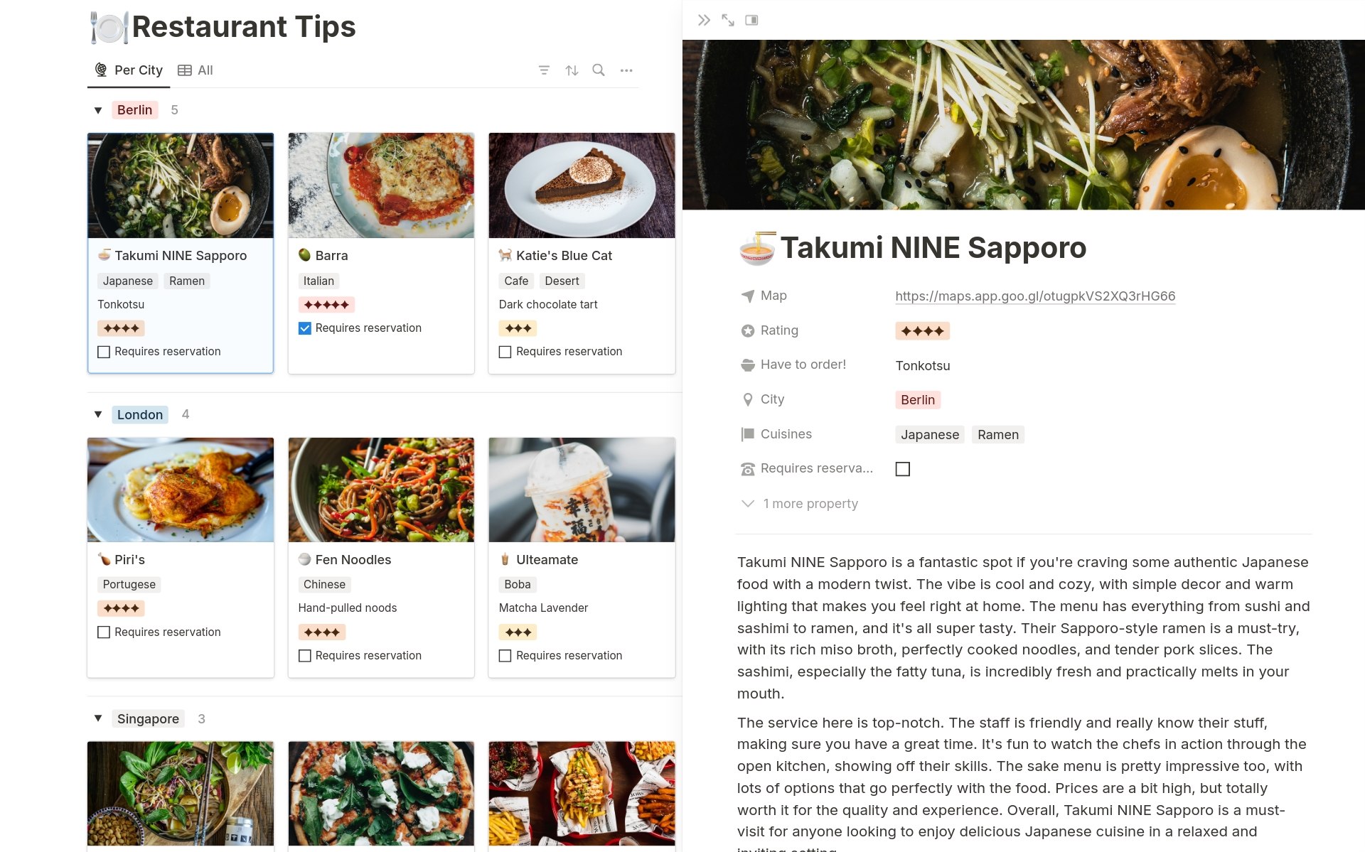 A restaurant recommendations site template for foodies to share their favorite places and must-try items.