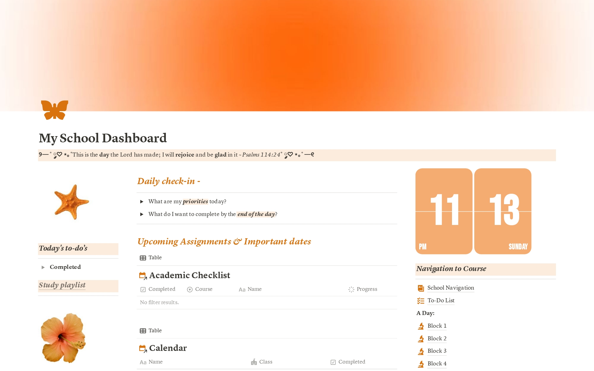 En förhandsgranskning av mallen för My School Dashboard ~ Orange 