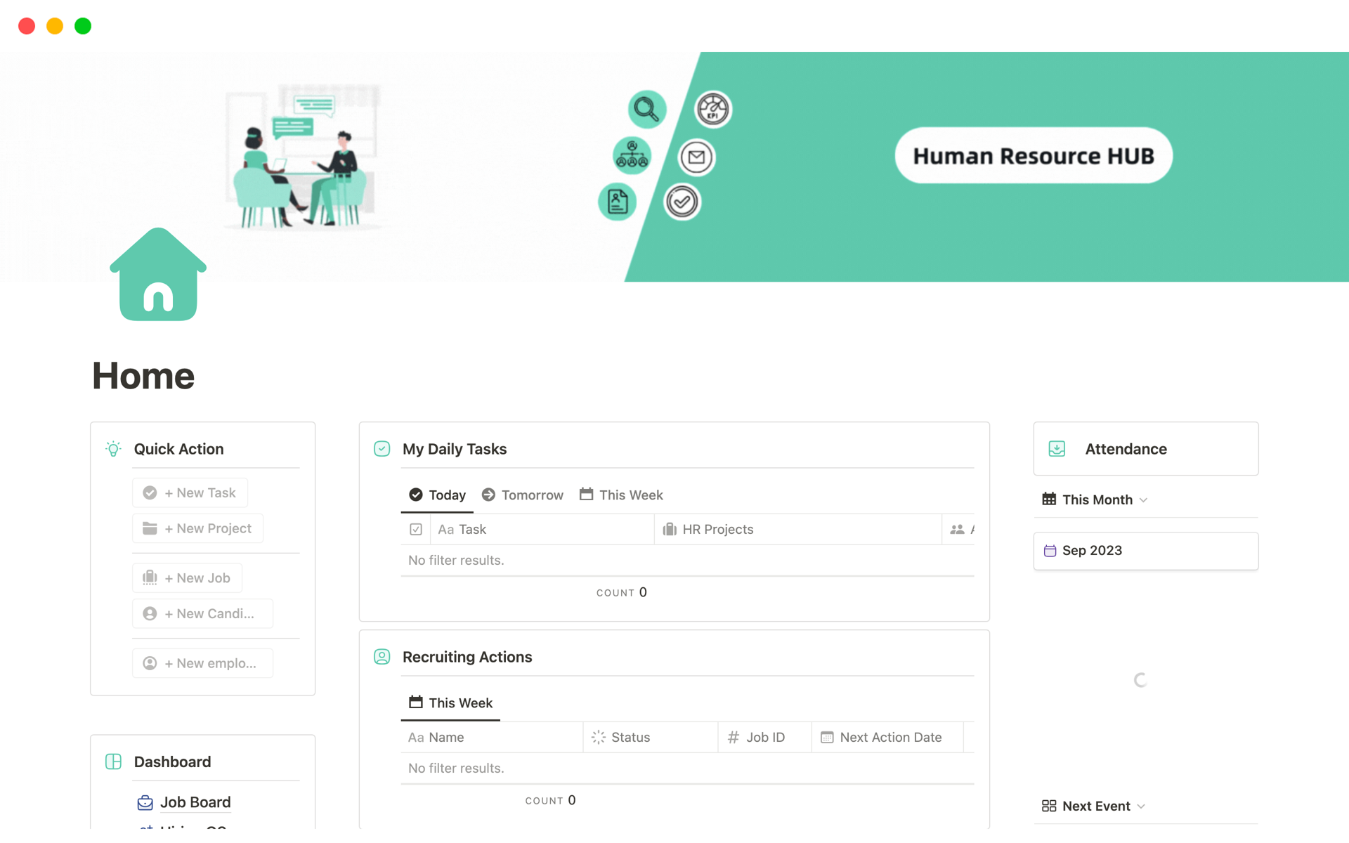 En forhåndsvisning av mal for Human Resource Hub