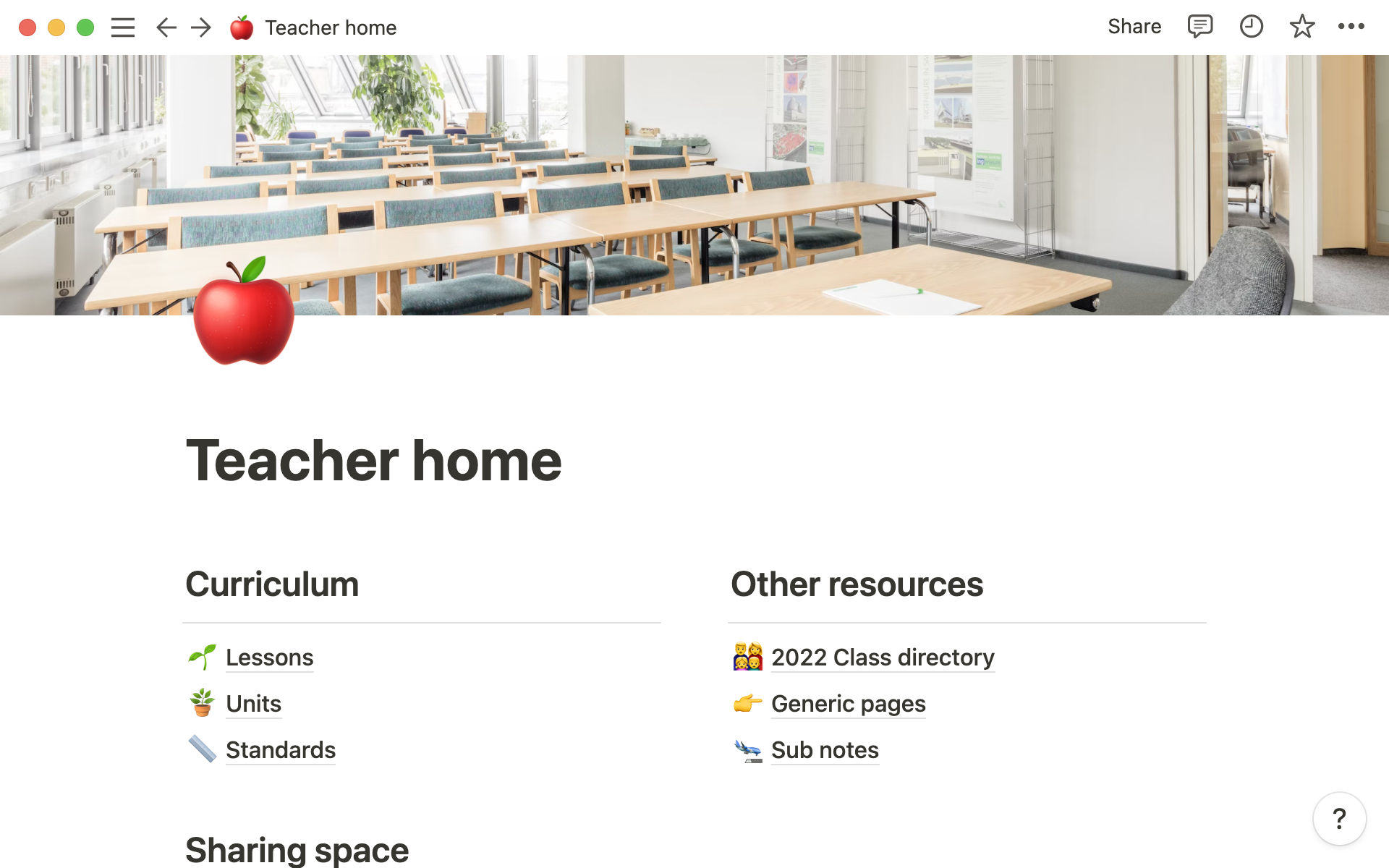 En förhandsgranskning av mallen för Teacher home