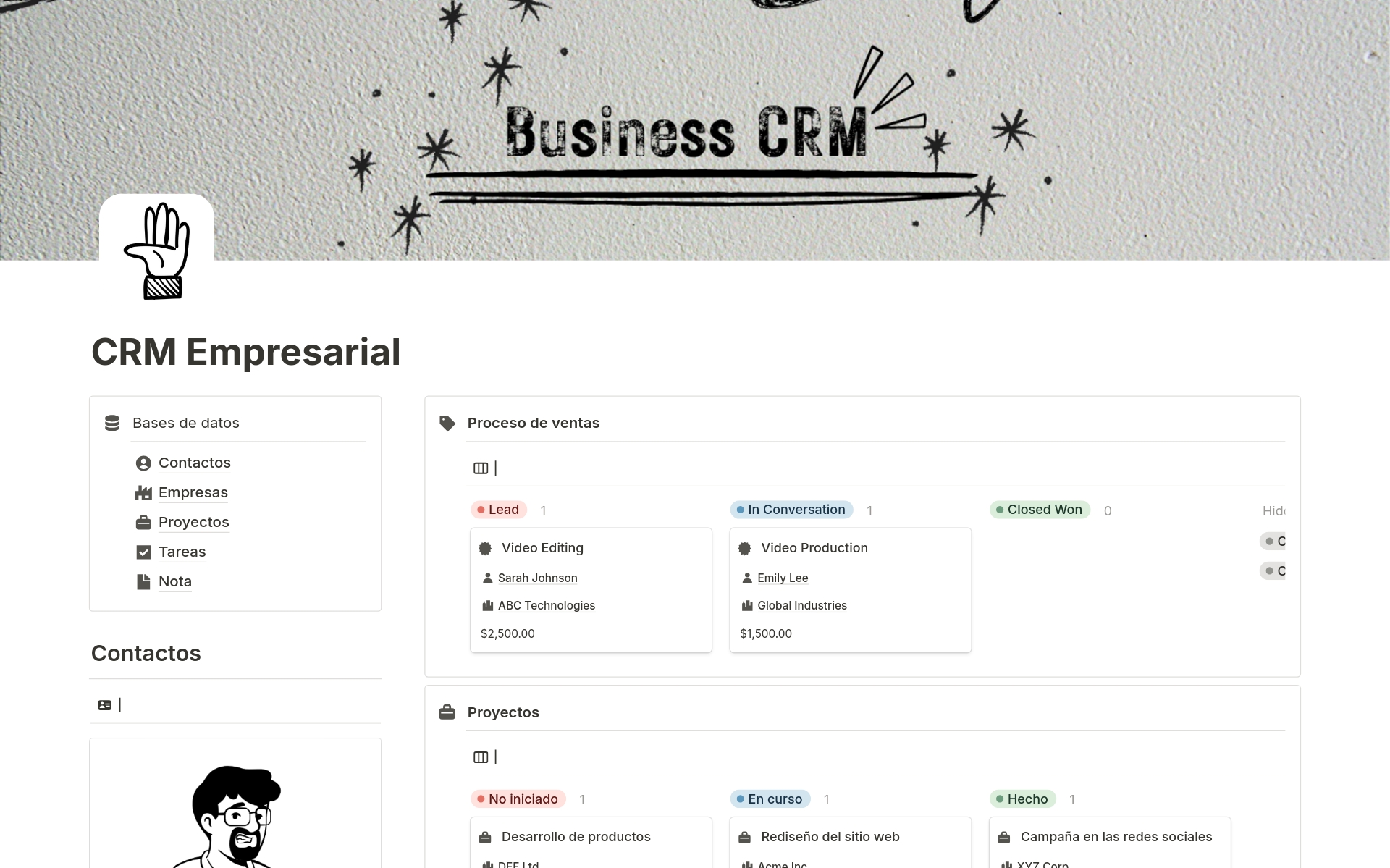 A template preview for CRM Empresarial 