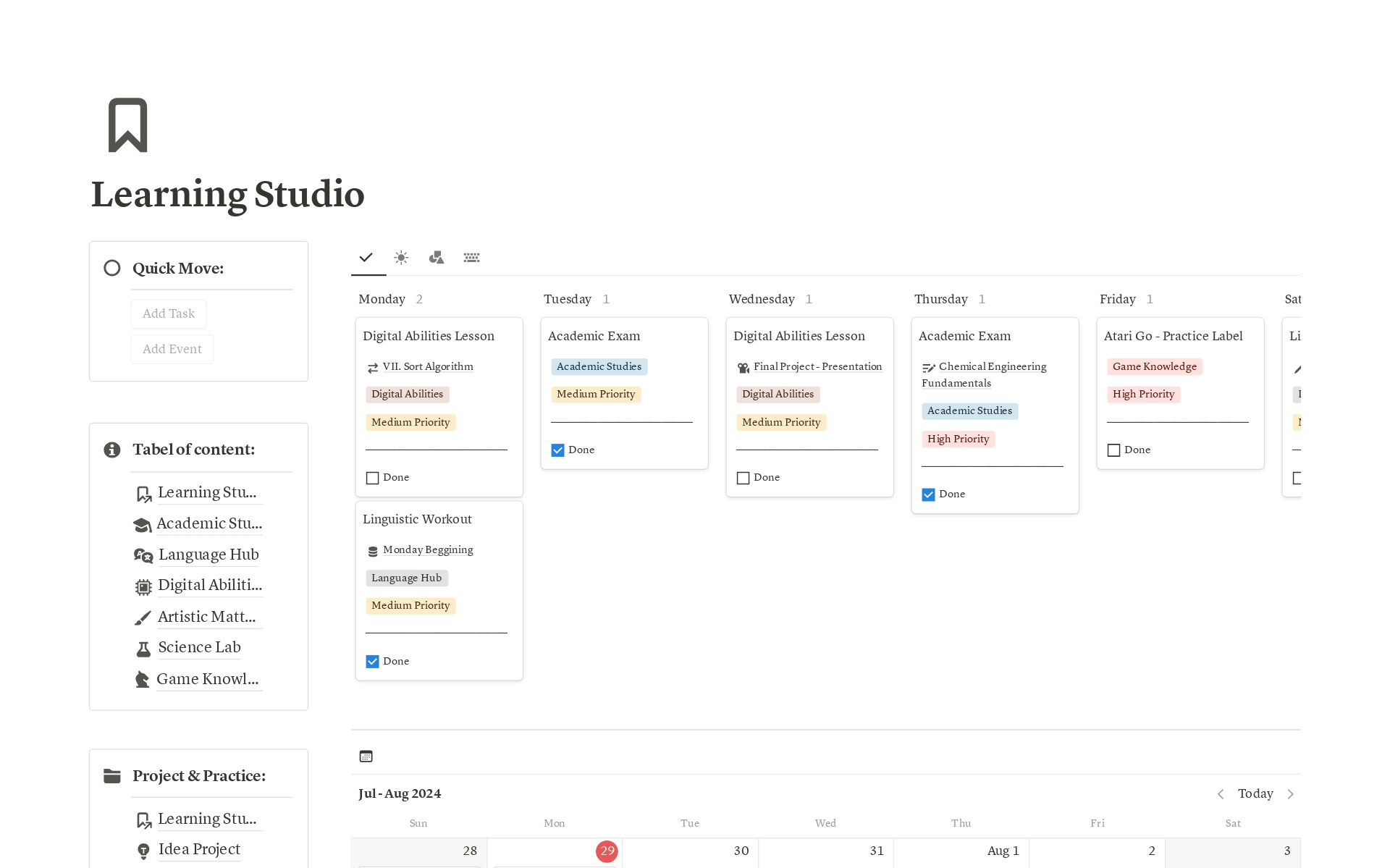 A template preview for Learning Studio