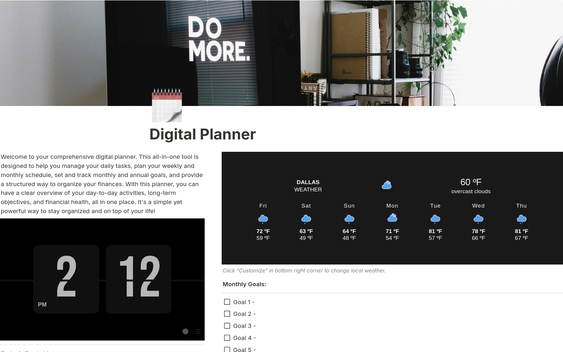 Vista previa de una plantilla para Digital Planner 