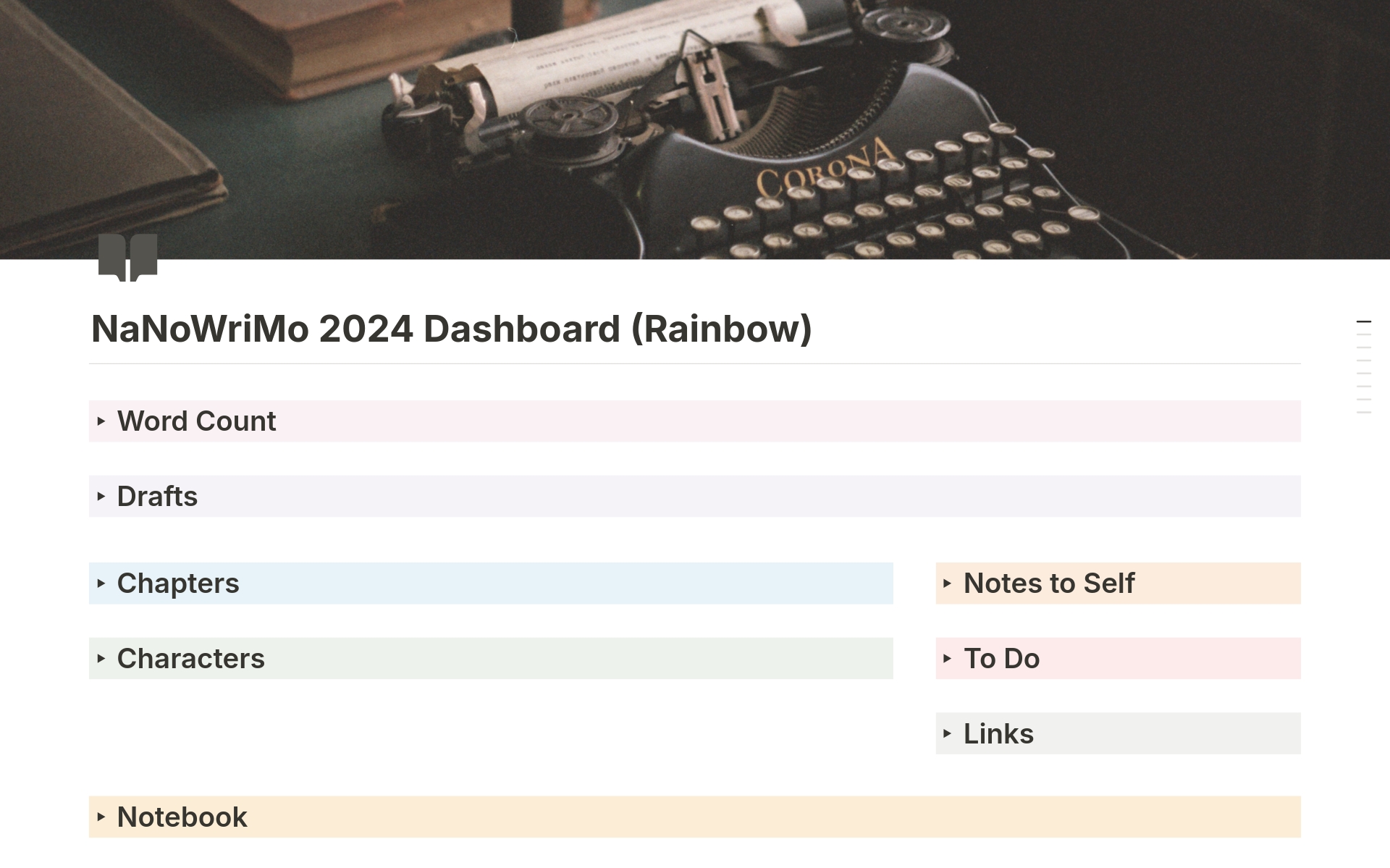 NaNoWriMo 2024 (Rainbow) Template Notion Marketplace