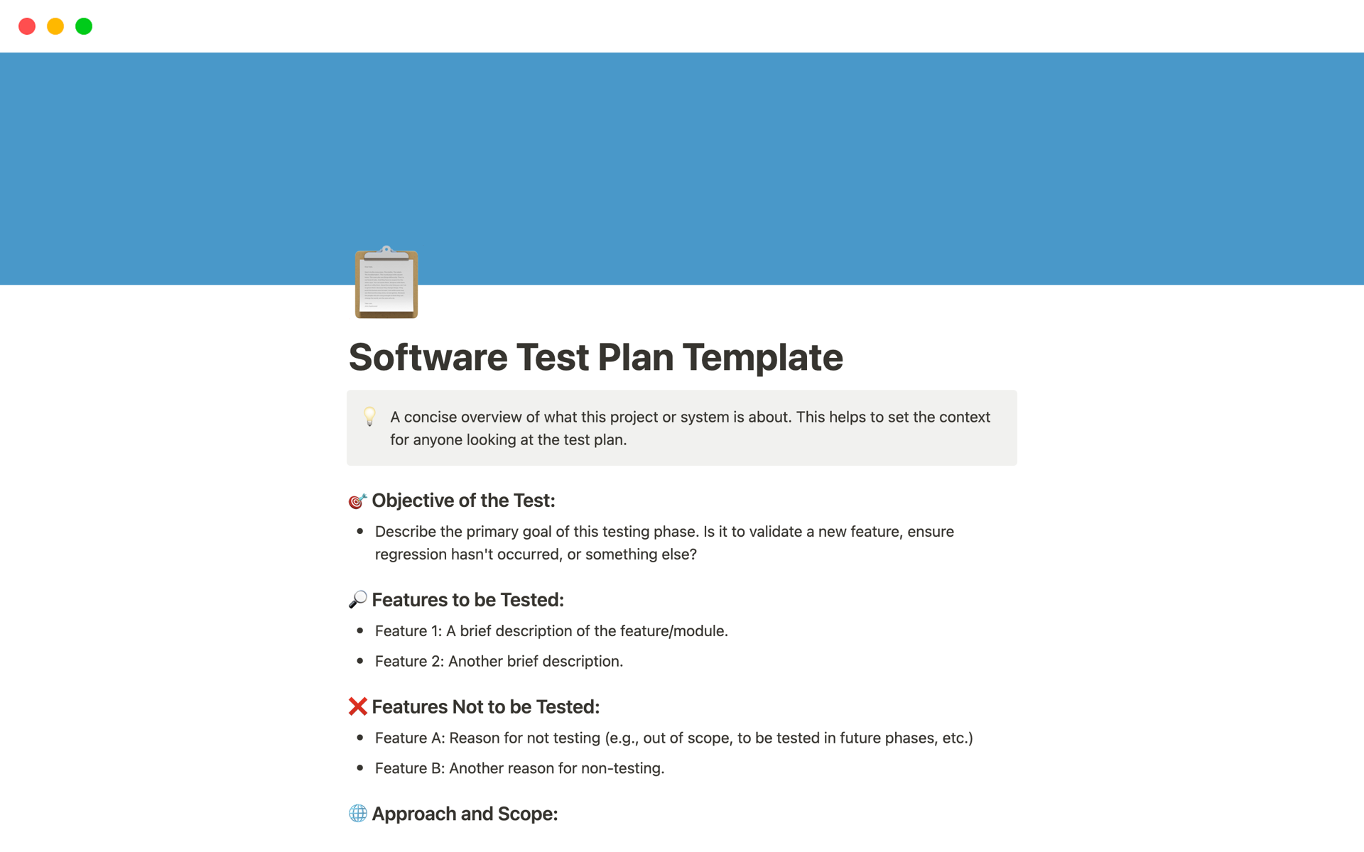 Vista previa de plantilla para Software Test Plan