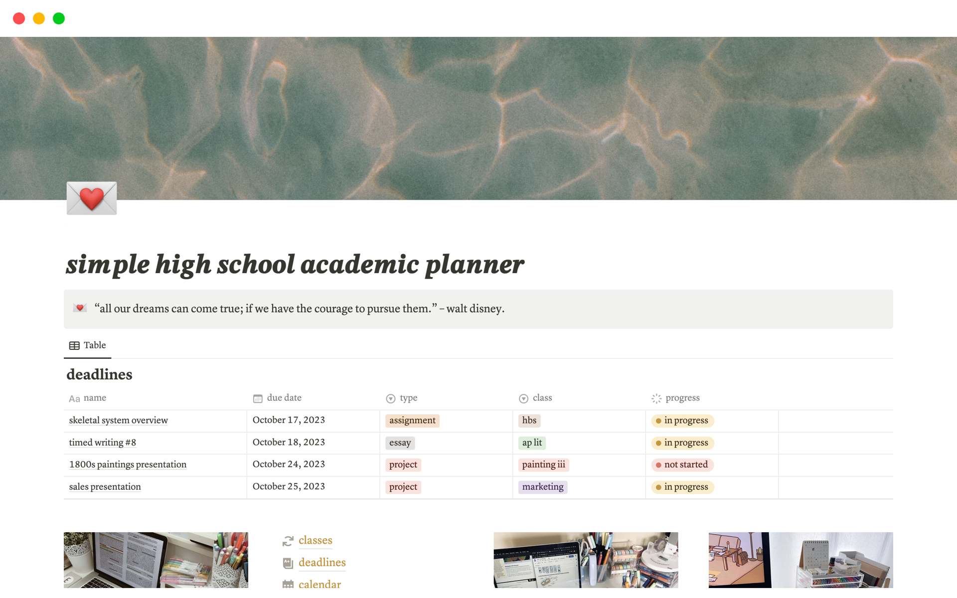 Vista previa de una plantilla para simple high school academic planner