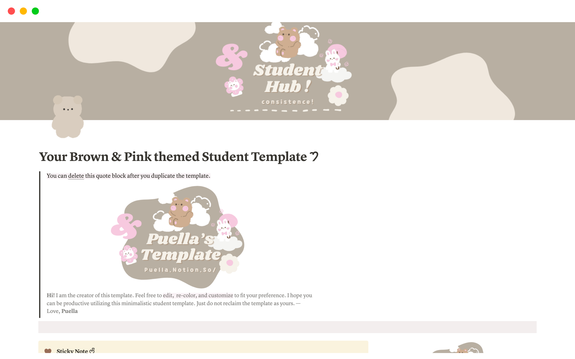 En forhåndsvisning av mal for Brown & Pink themed Student Template