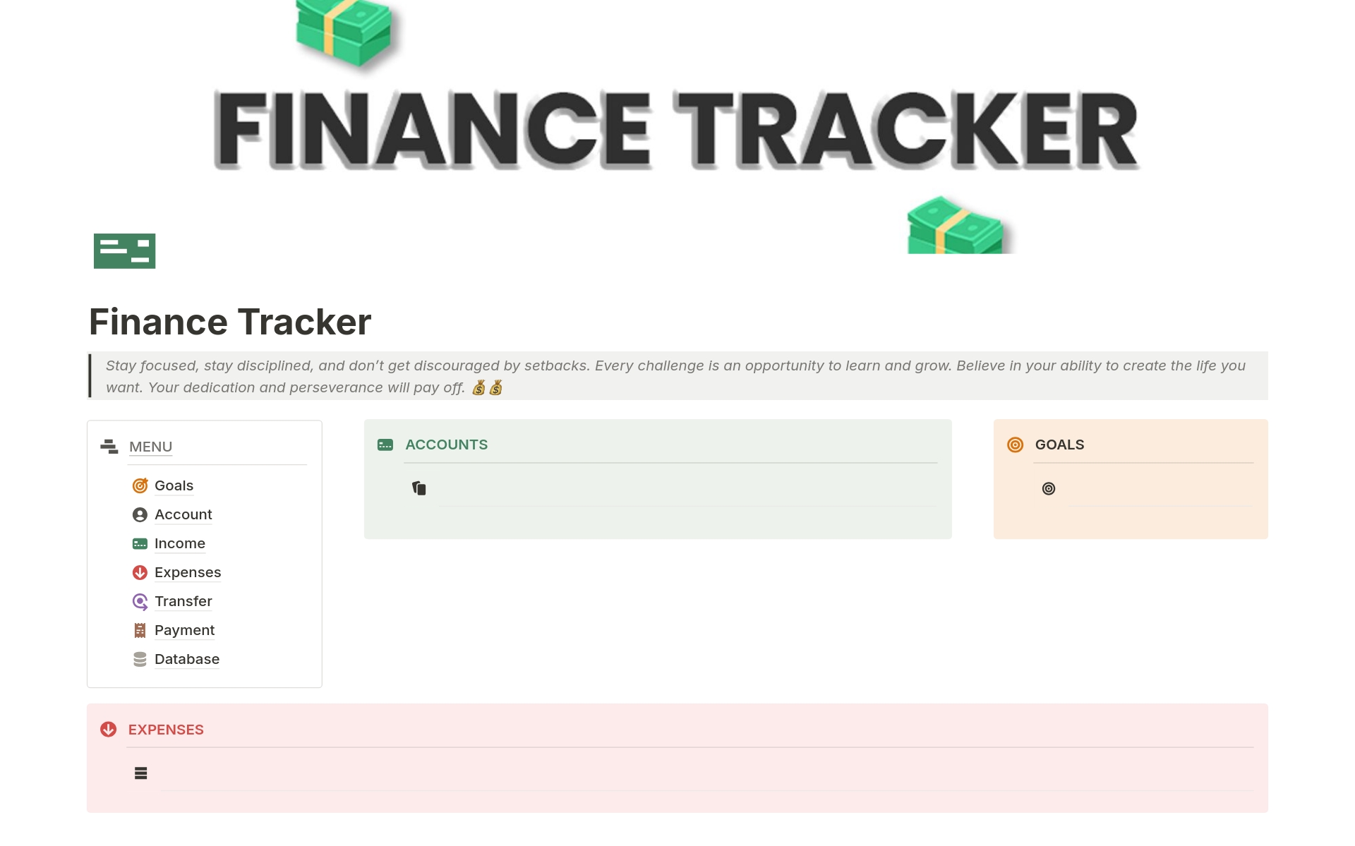 Uma prévia do modelo para Advanced Finance Tracker