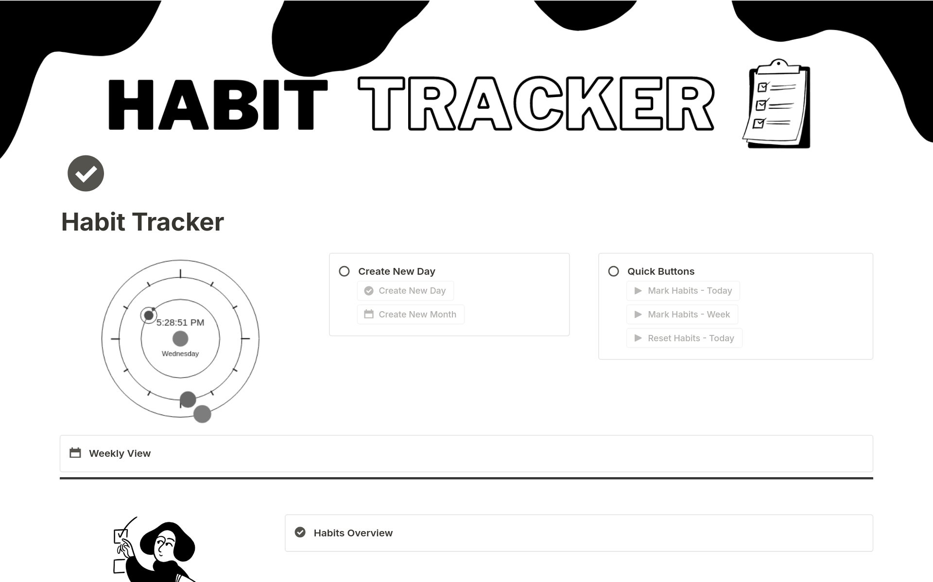 En förhandsgranskning av mallen för Proactive Habit Tracker 