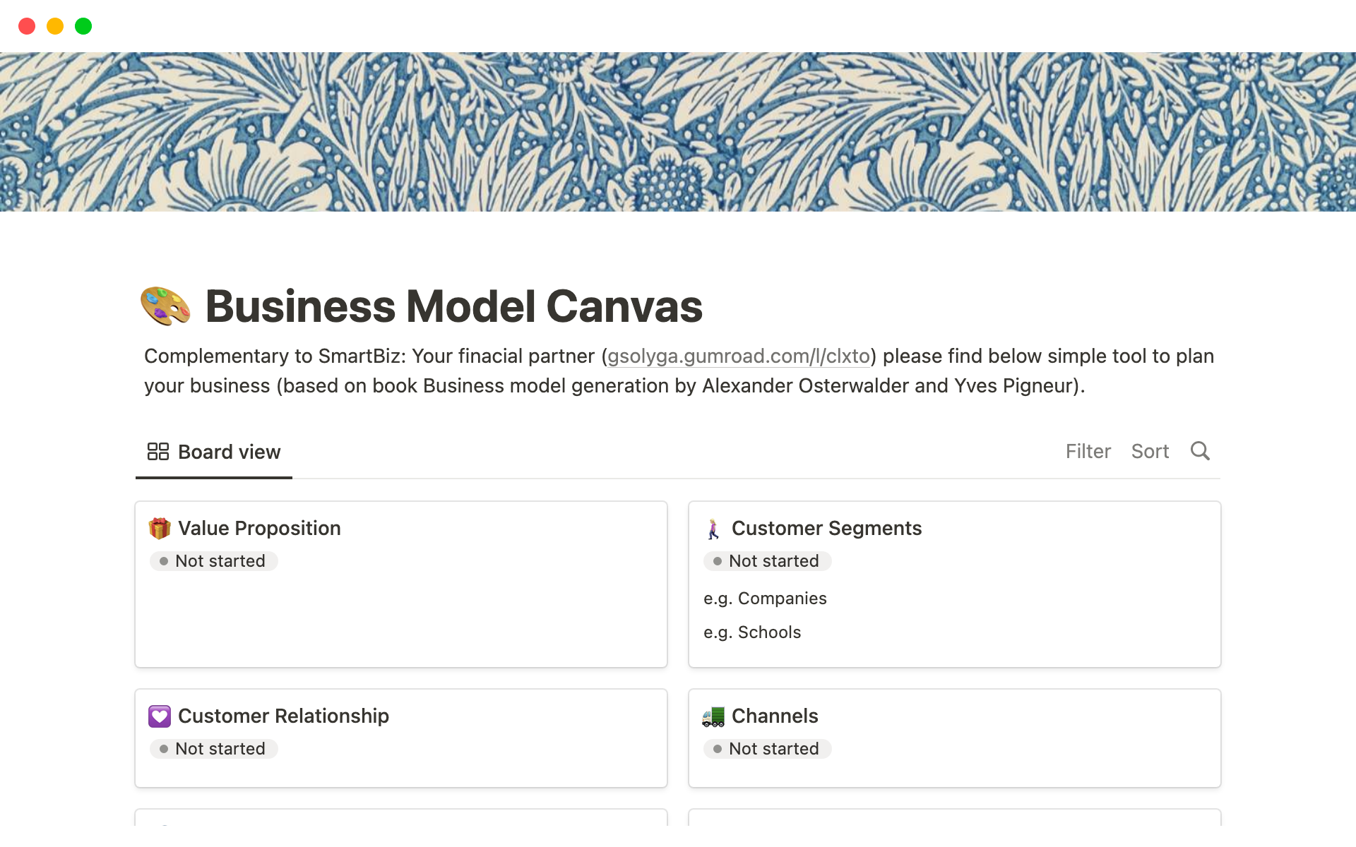 En forhåndsvisning av mal for Business Model Canvas