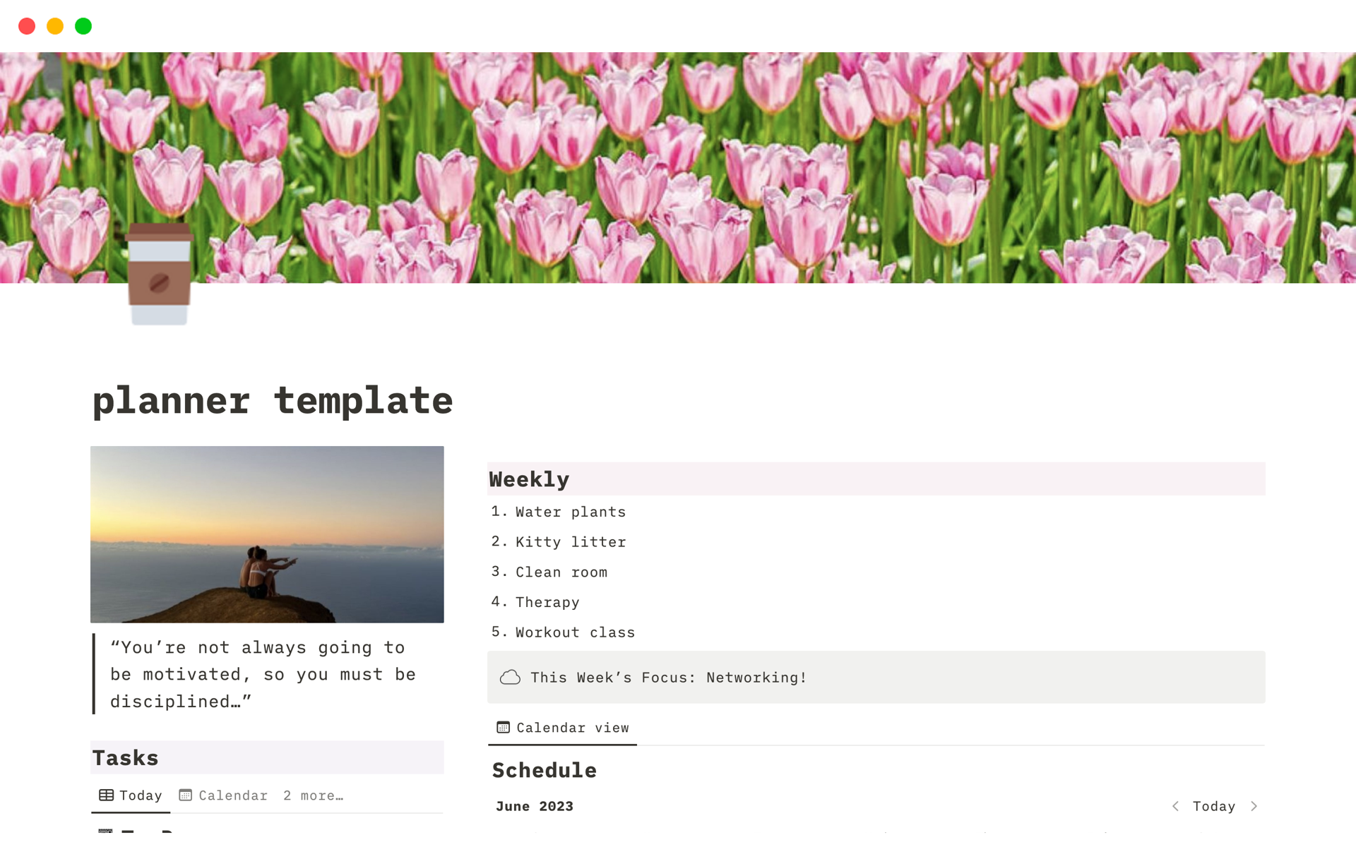 A template preview for planner template