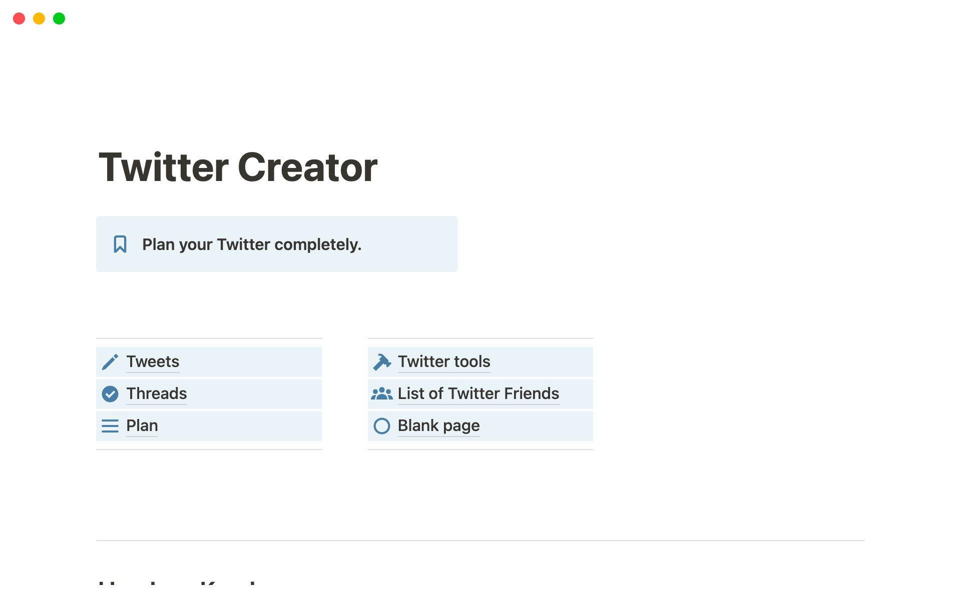 En förhandsgranskning av mallen för Twitter Creator