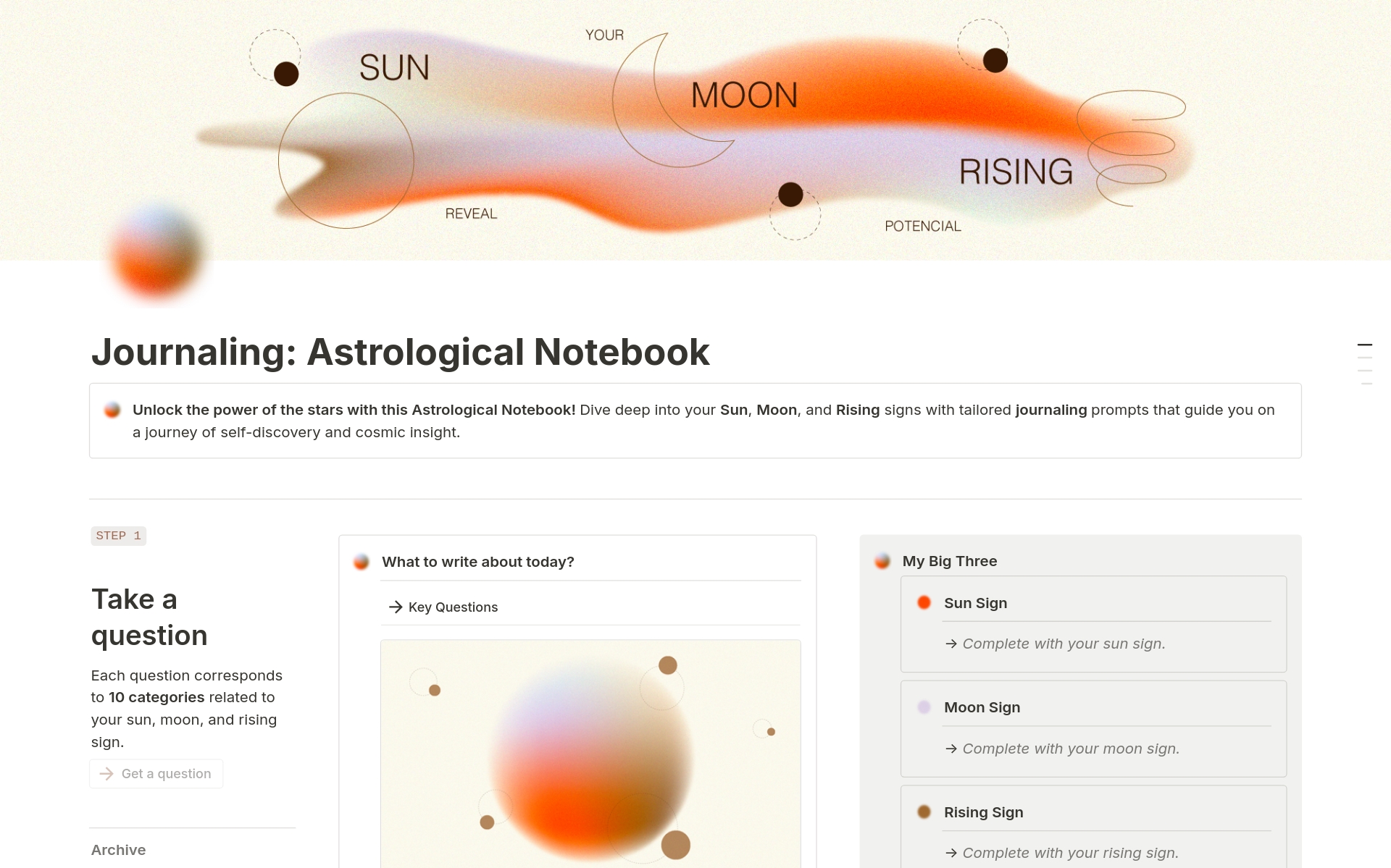 Eine Vorlagenvorschau für Journaling: Astrological Notebook