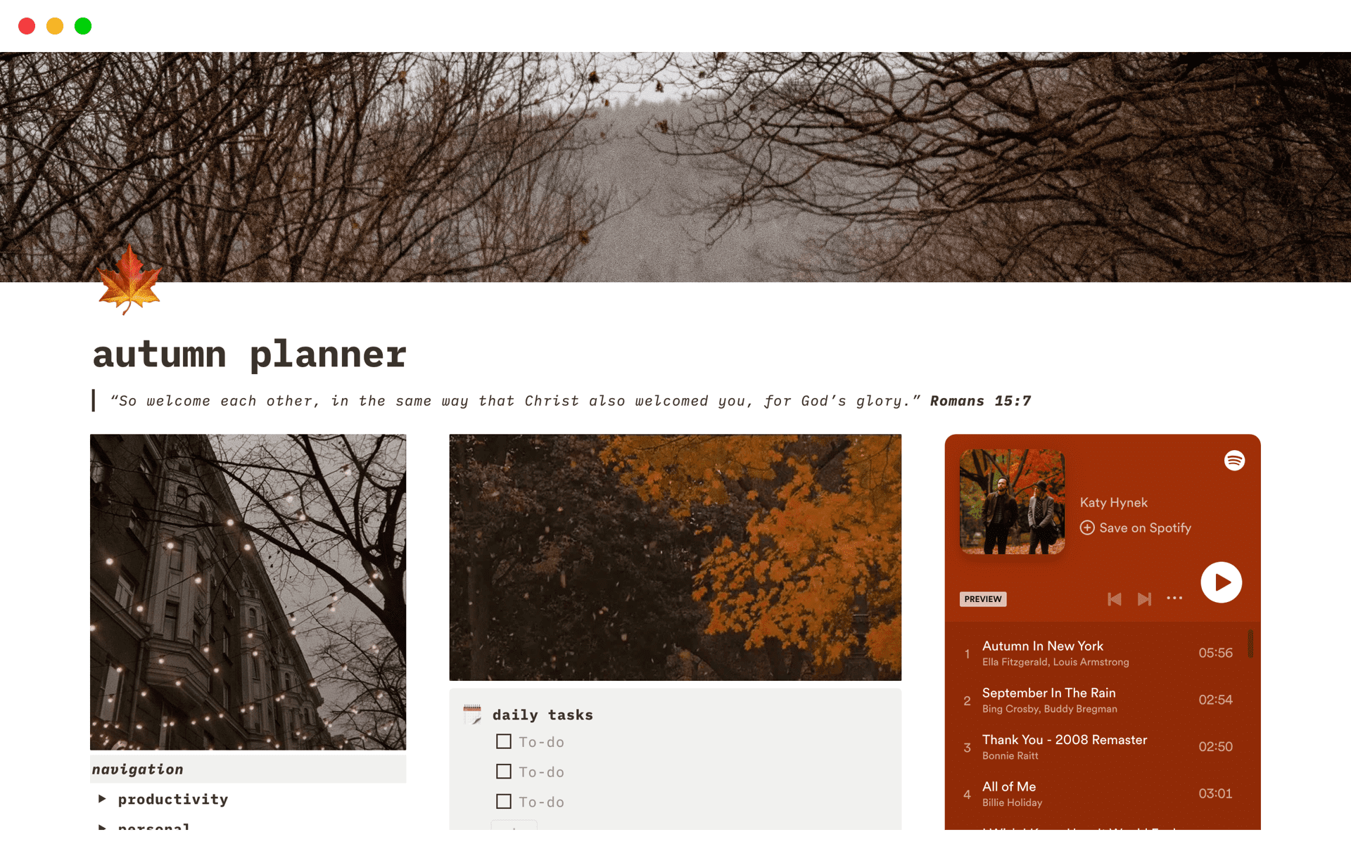 Vista previa de una plantilla para Autumn Planner