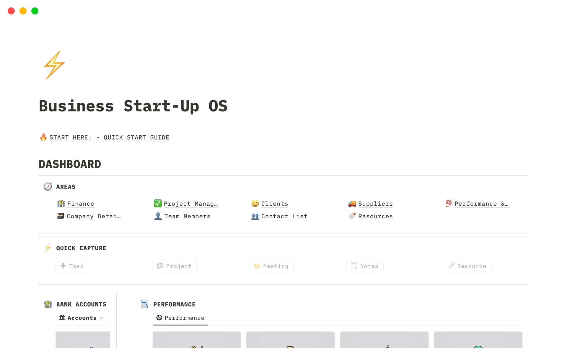 En forhåndsvisning av mal for Business Start-Up OS