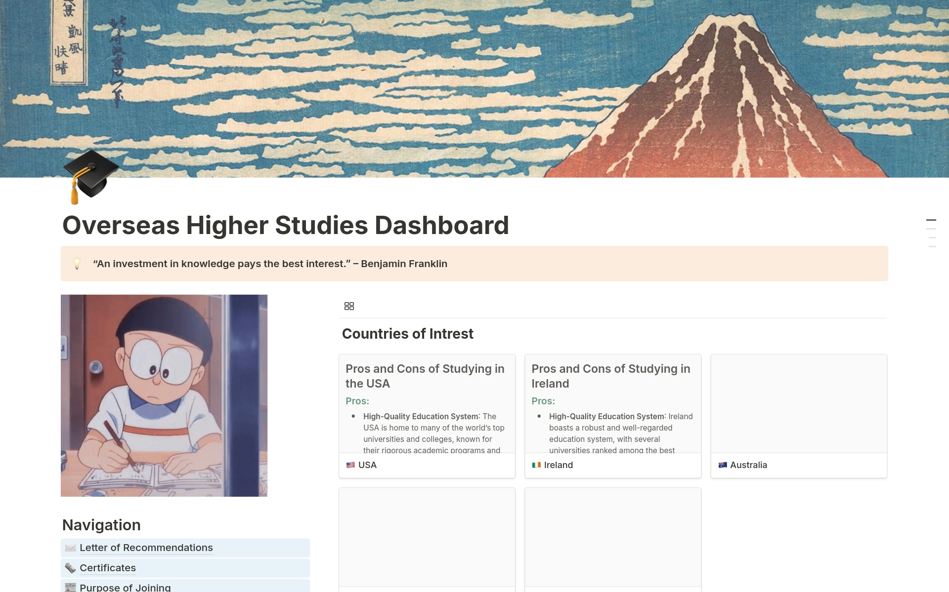 Aperçu du modèle de Overseas higher studies dashboard