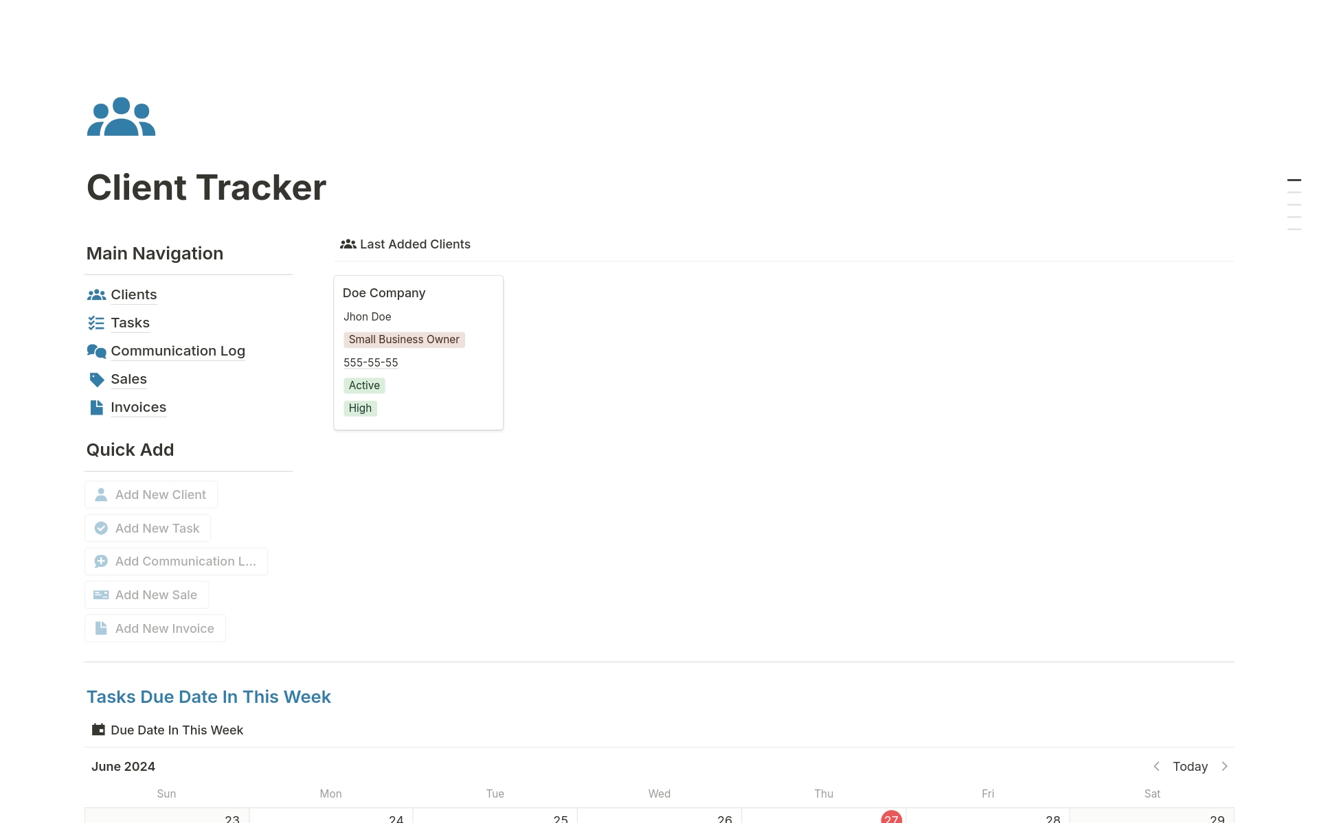 Vista previa de una plantilla para Client Tracker For Small Business