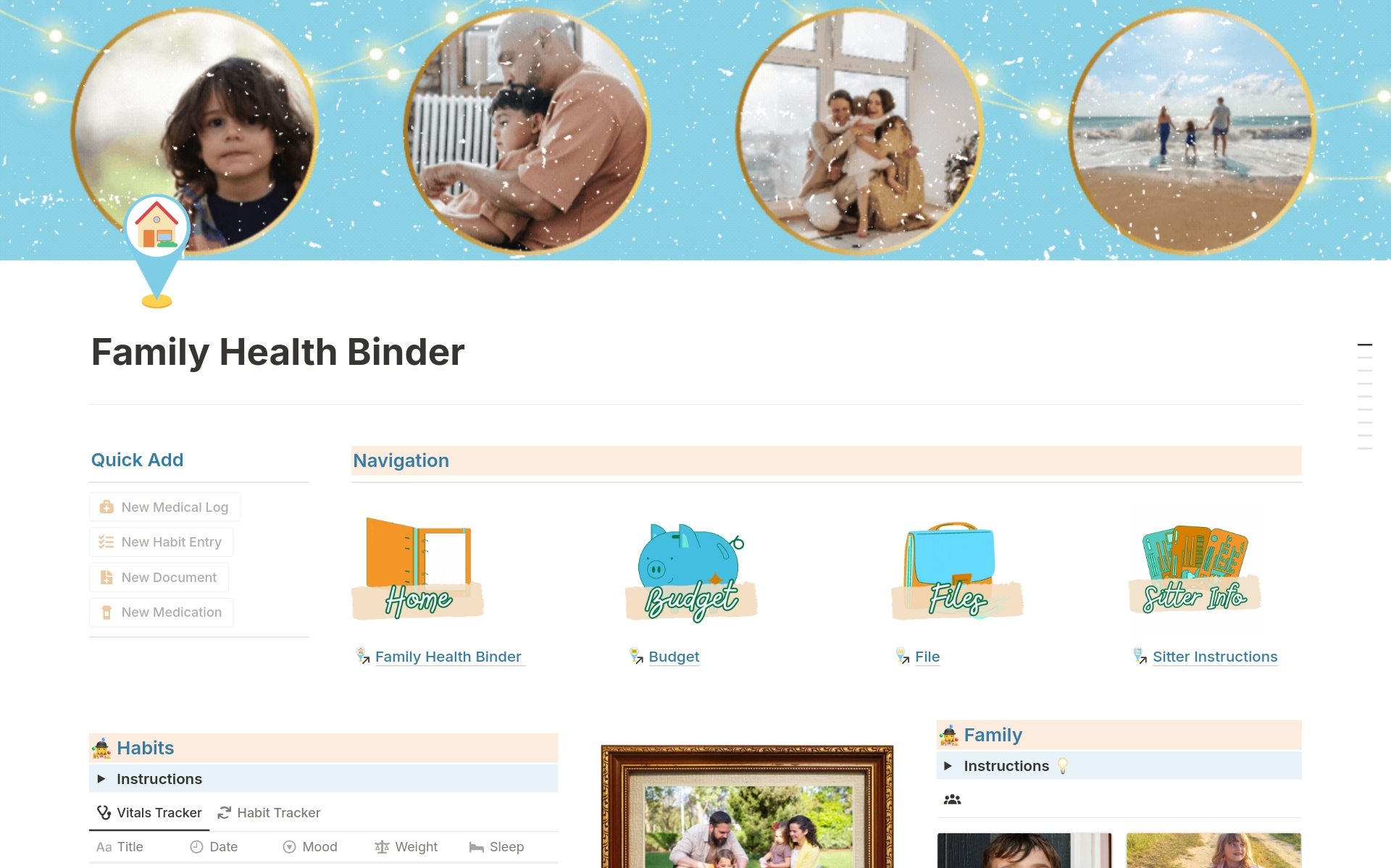 A template preview for Family Health Binder