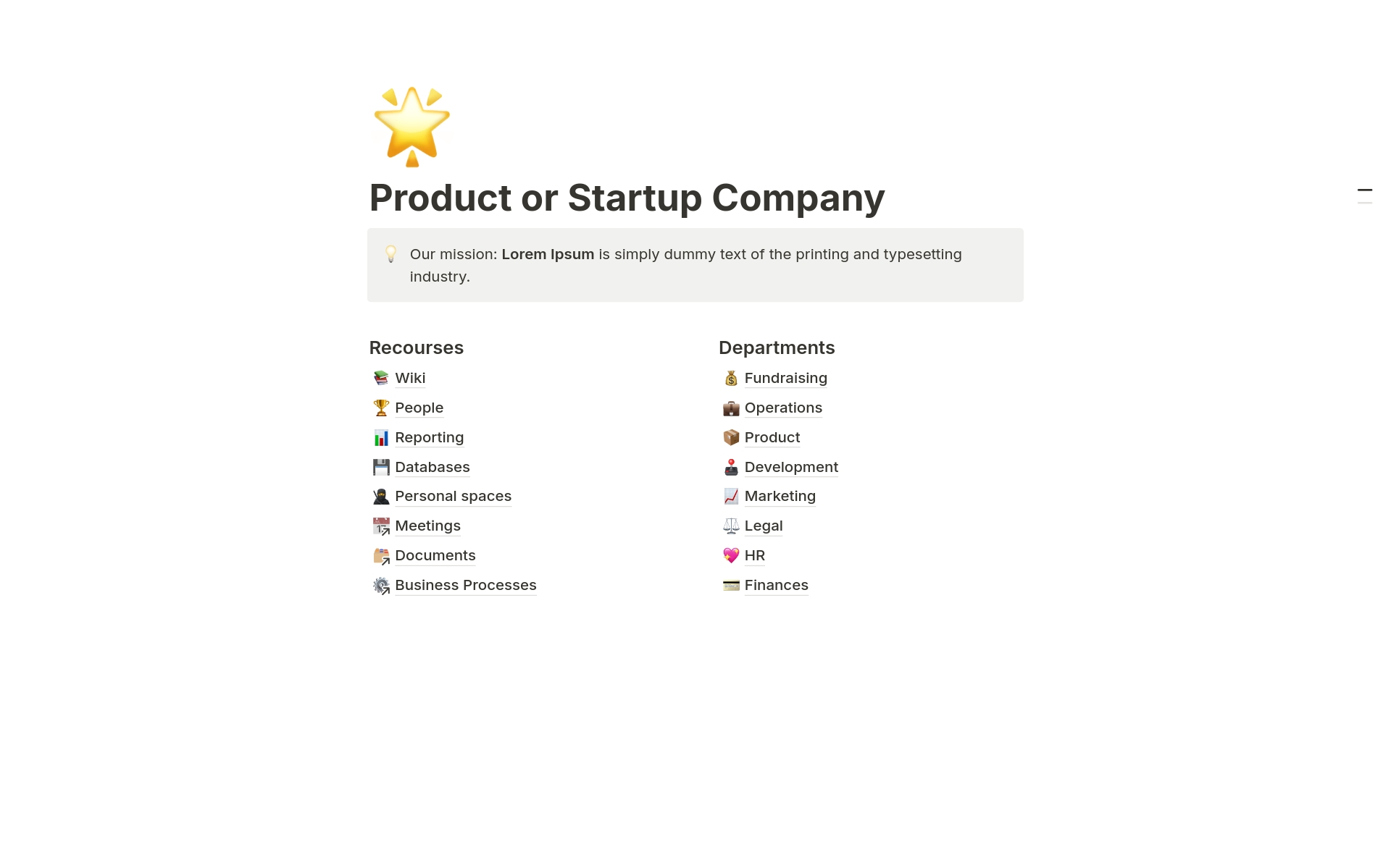 Uma prévia do modelo para Product or Startup Company