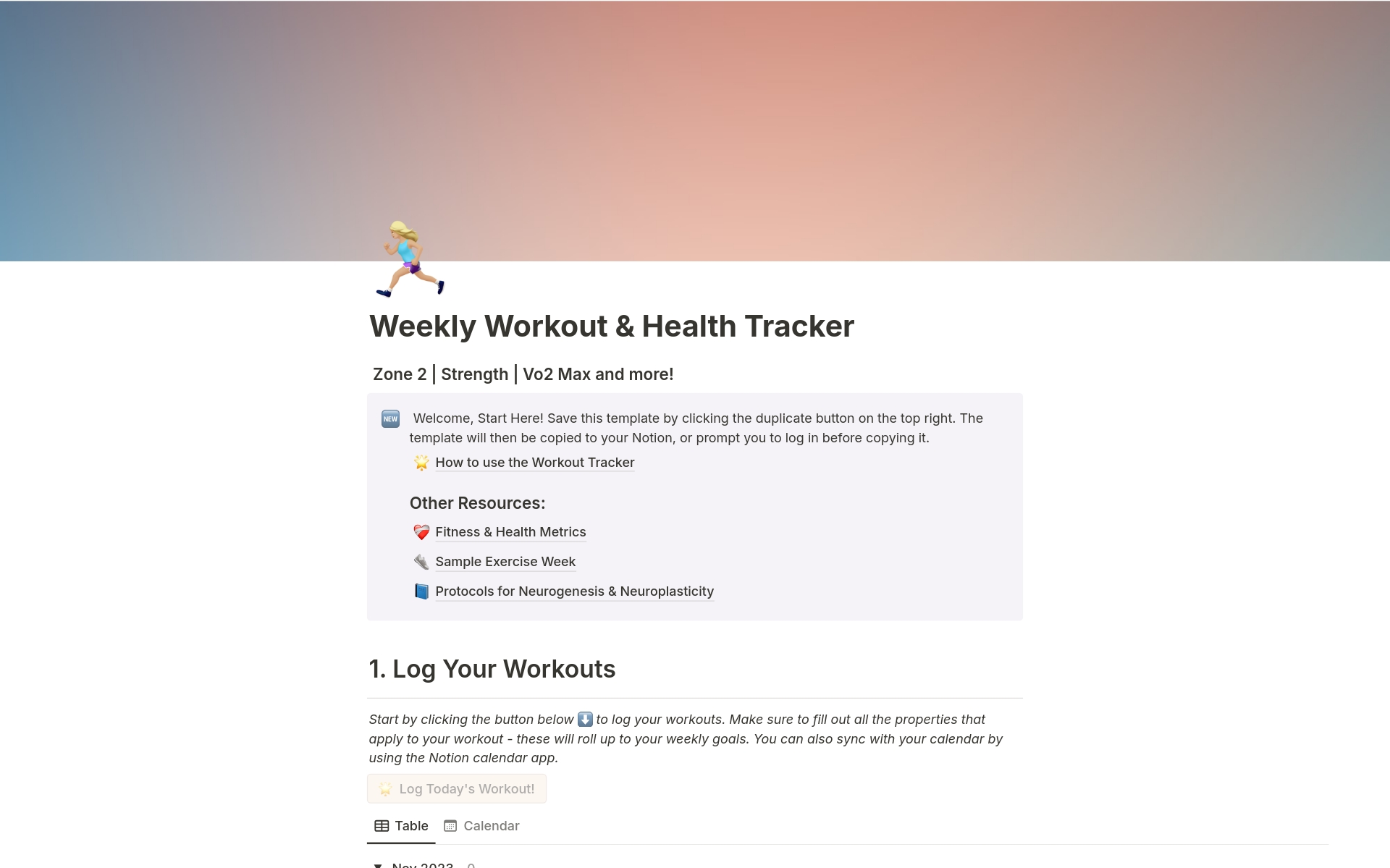 Eine Vorlagenvorschau für Zone 2 Cardio | Strength | Vo2 _ Workout Tracker 