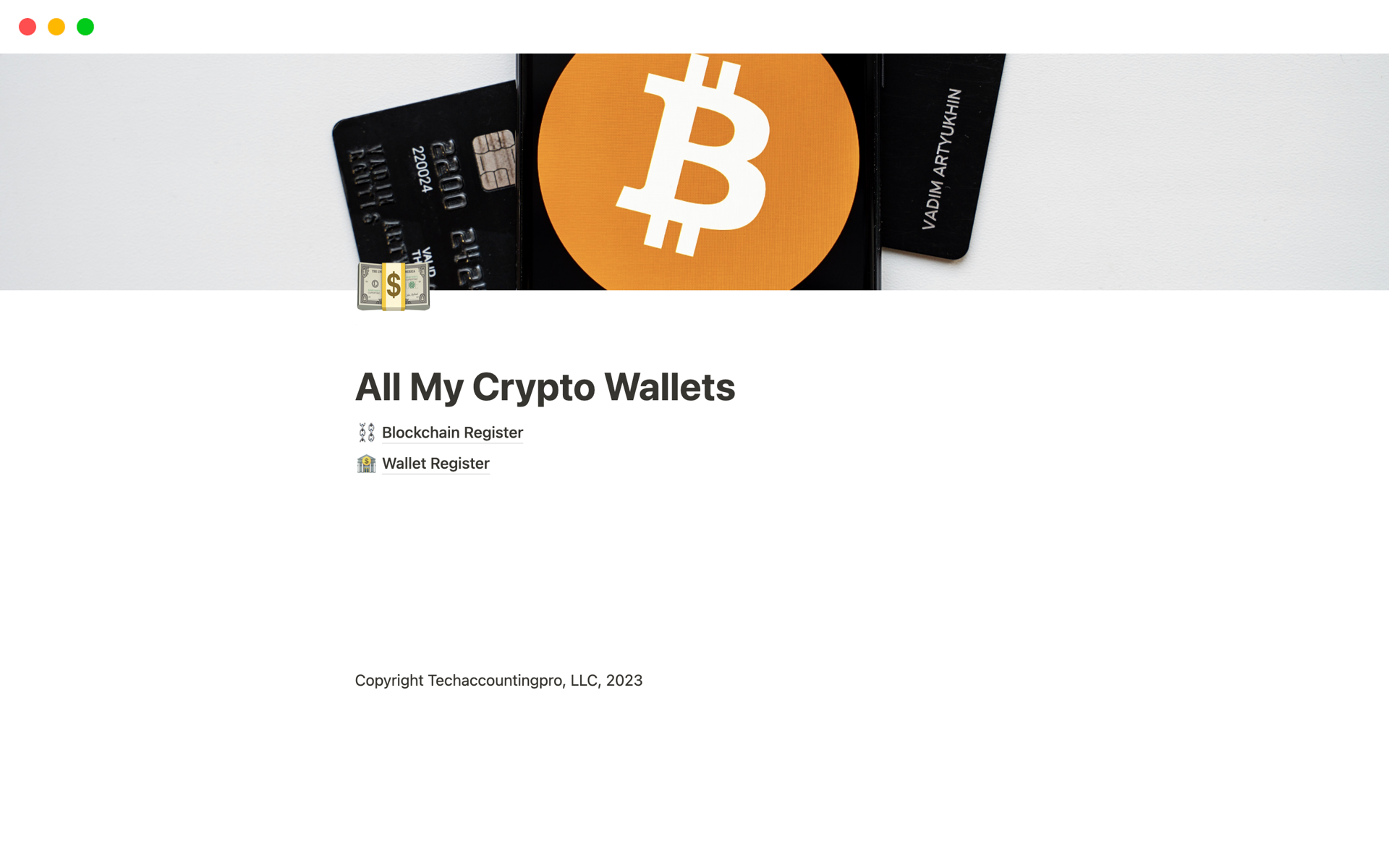 Uma prévia do modelo para All My Crypto Wallets
