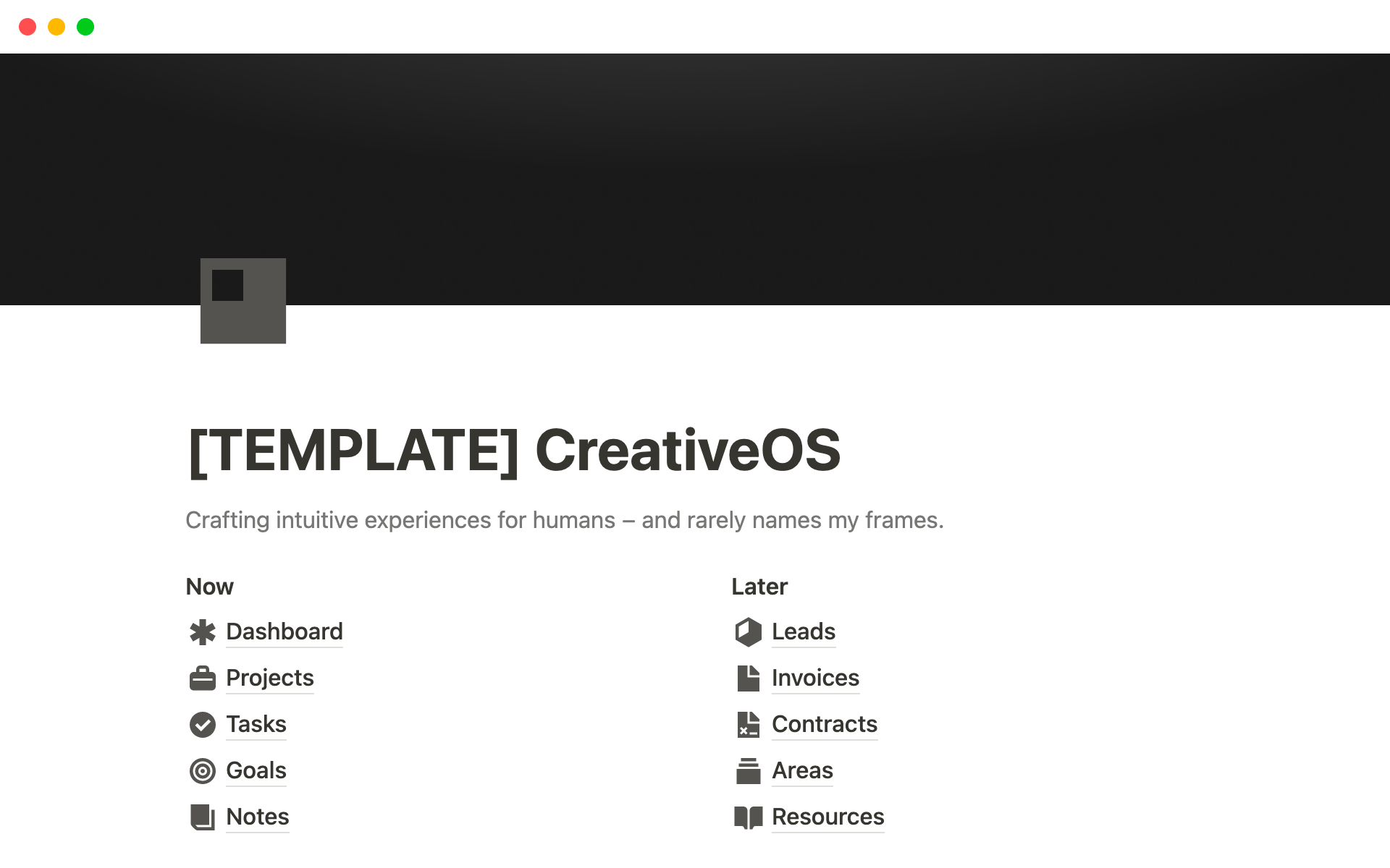 En forhåndsvisning av mal for CreativeOS