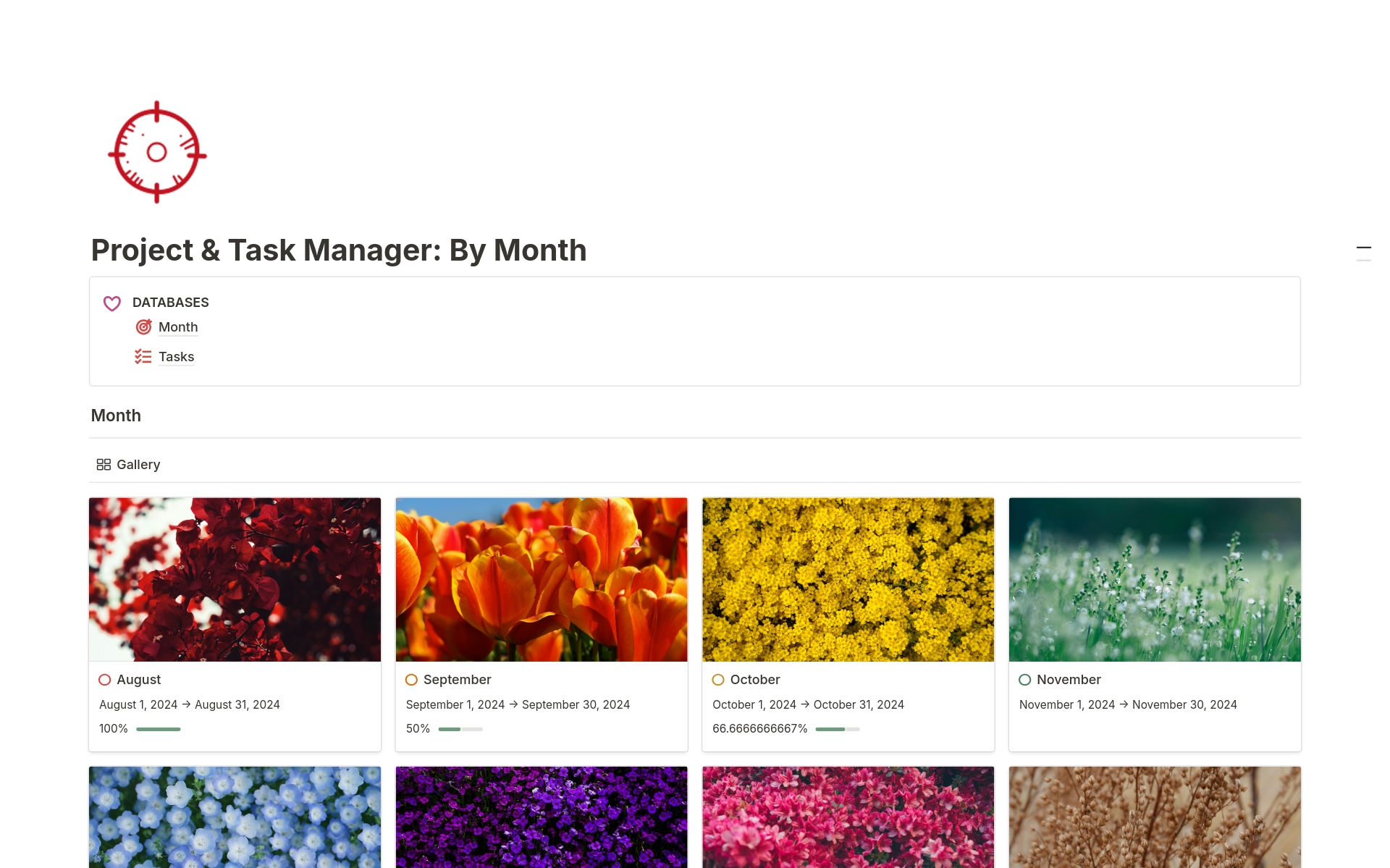 Eine Vorlagenvorschau für Project Manager: Monthly View