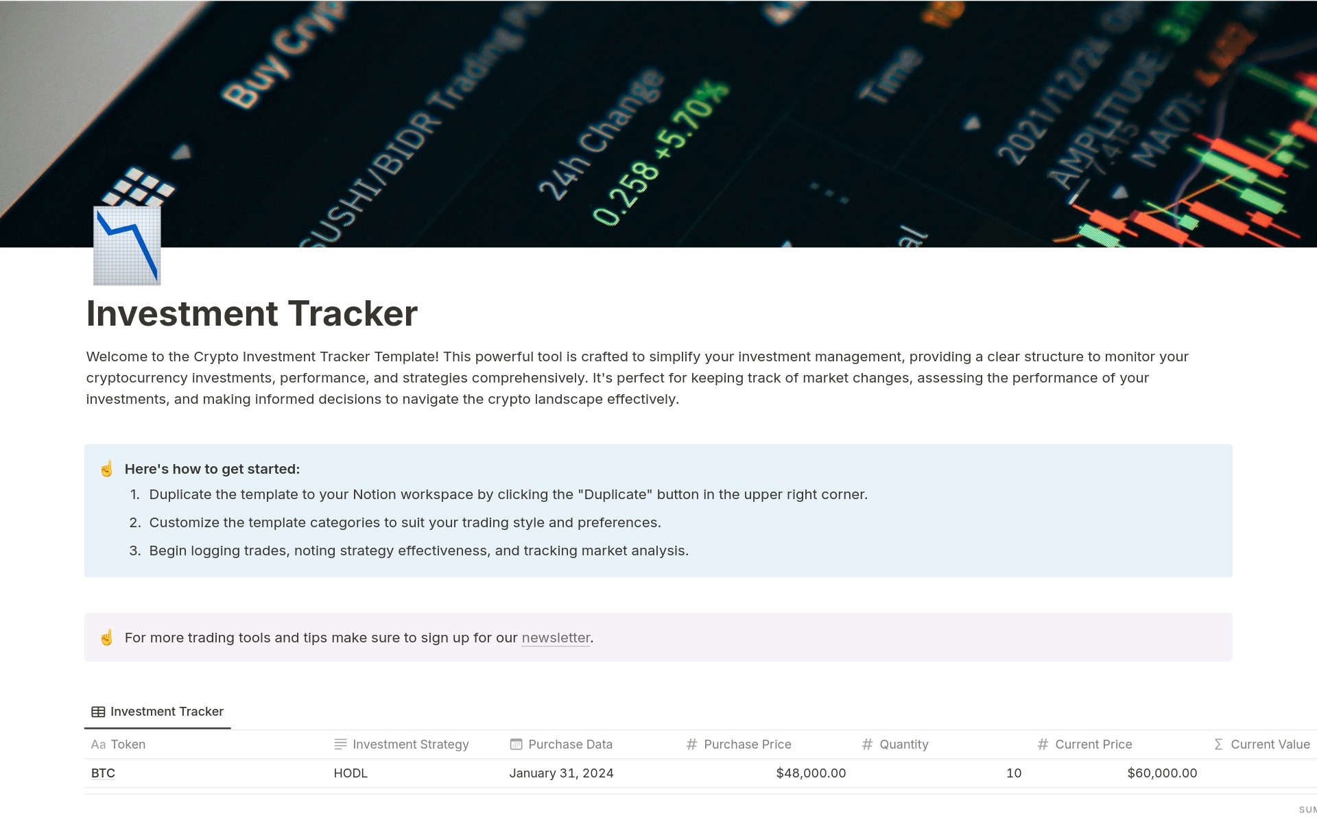Mallin esikatselu nimelle Crypto Investment Tracker