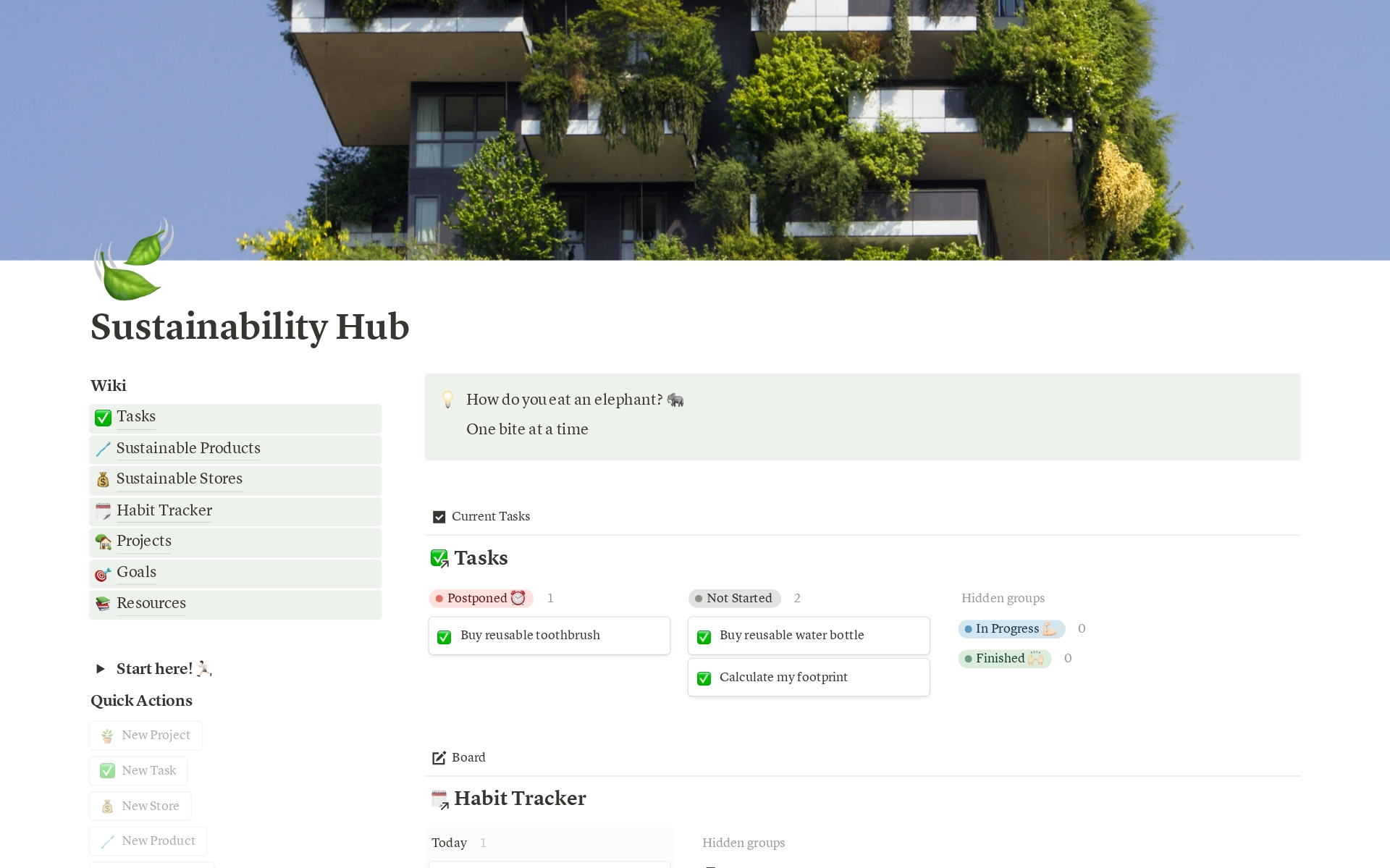 Welcome to the Sustainability Hub – a comprehensive Notion template designed to help you lead a more eco-friendly and sustainable lifestyle. 