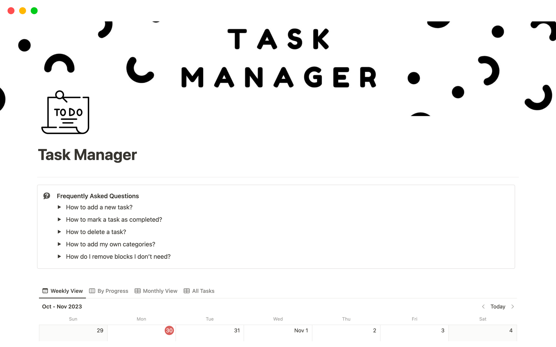 A template preview for Task Manager