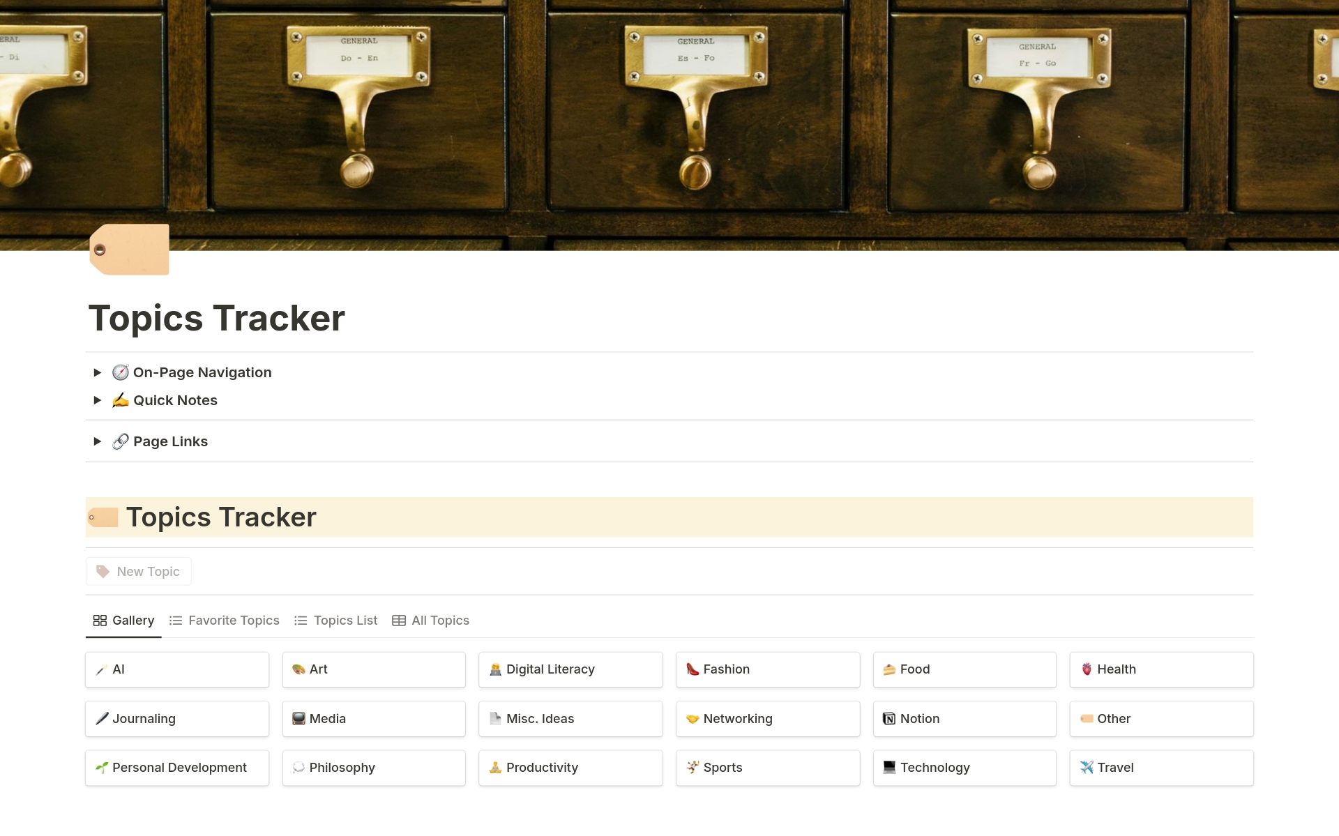 Vista previa de una plantilla para 🔖 Topic Tracker - (Workspace Global Tags)