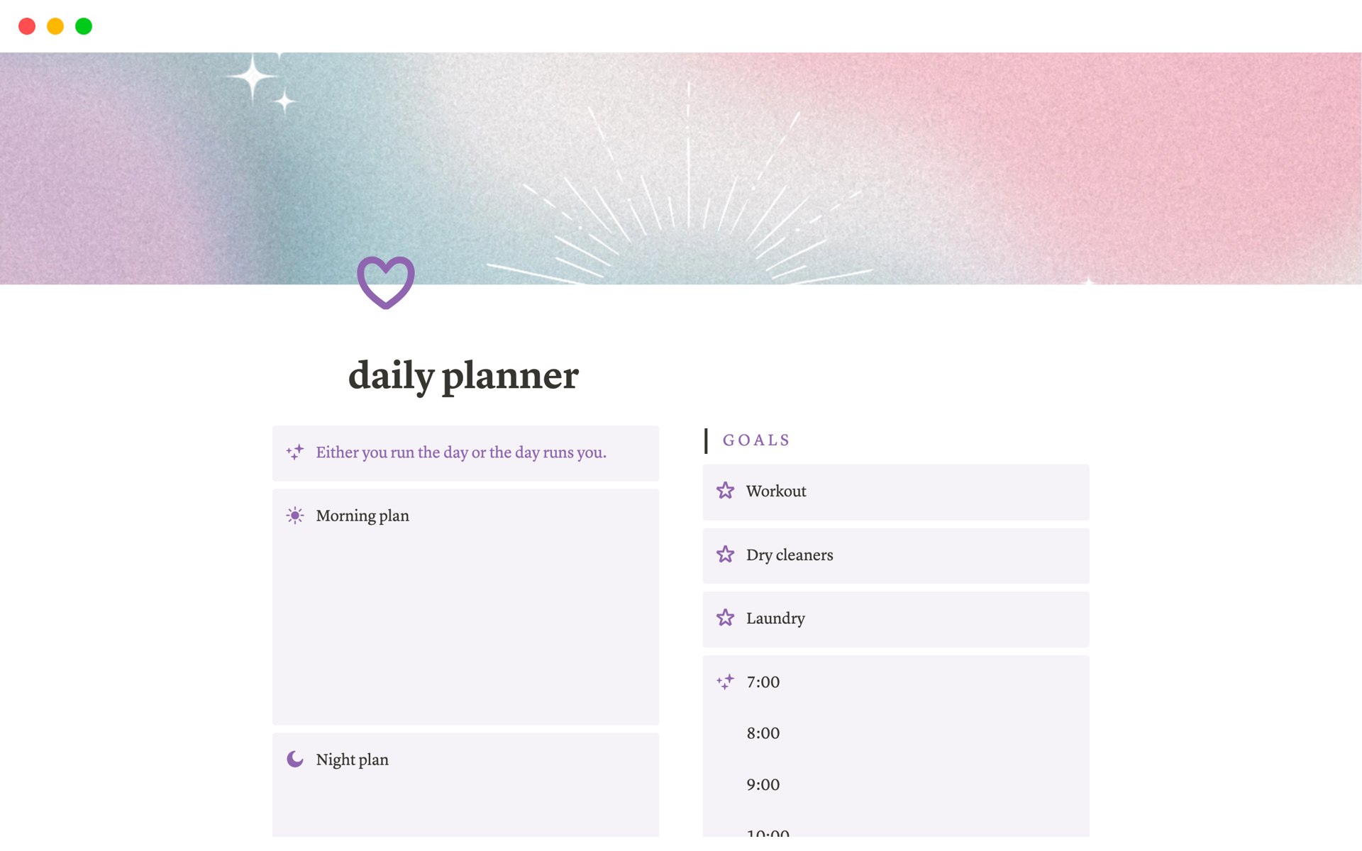 En förhandsgranskning av mallen för Daily planner 