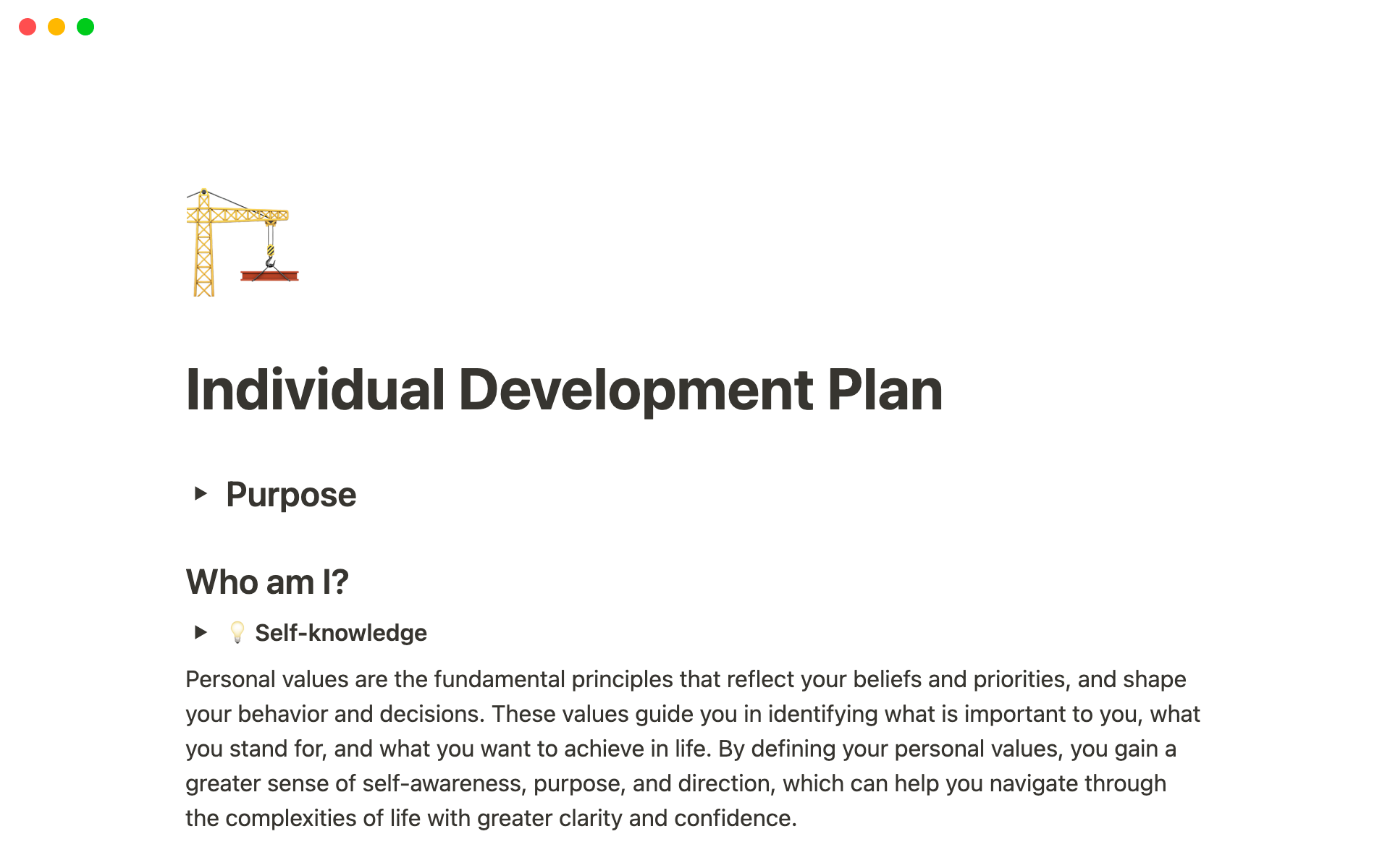 En forhåndsvisning av mal for Individual Development Plan - IDP
