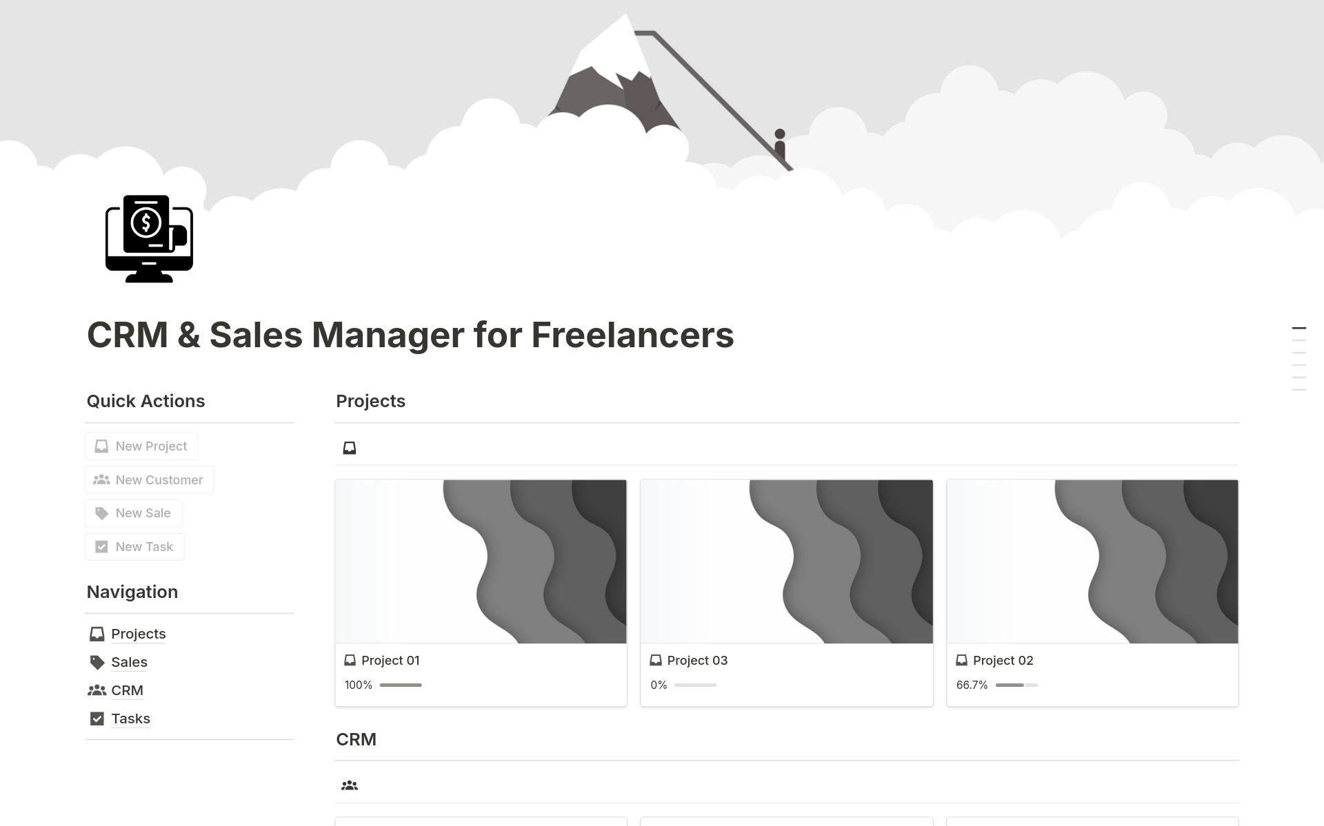 A template preview for CRM & Sales Manager for Freelancers