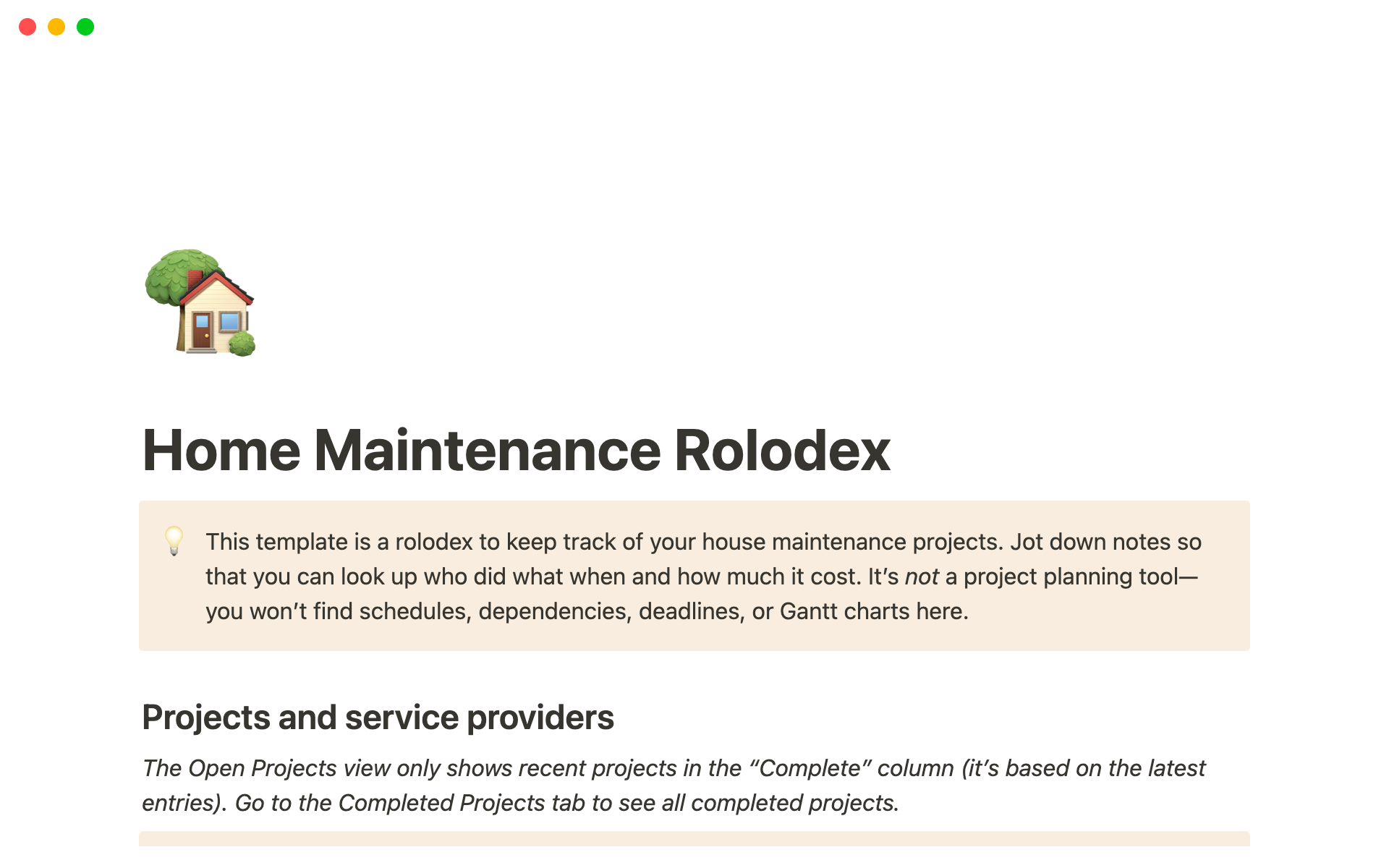 En forhåndsvisning av mal for Home maintenance rolodex