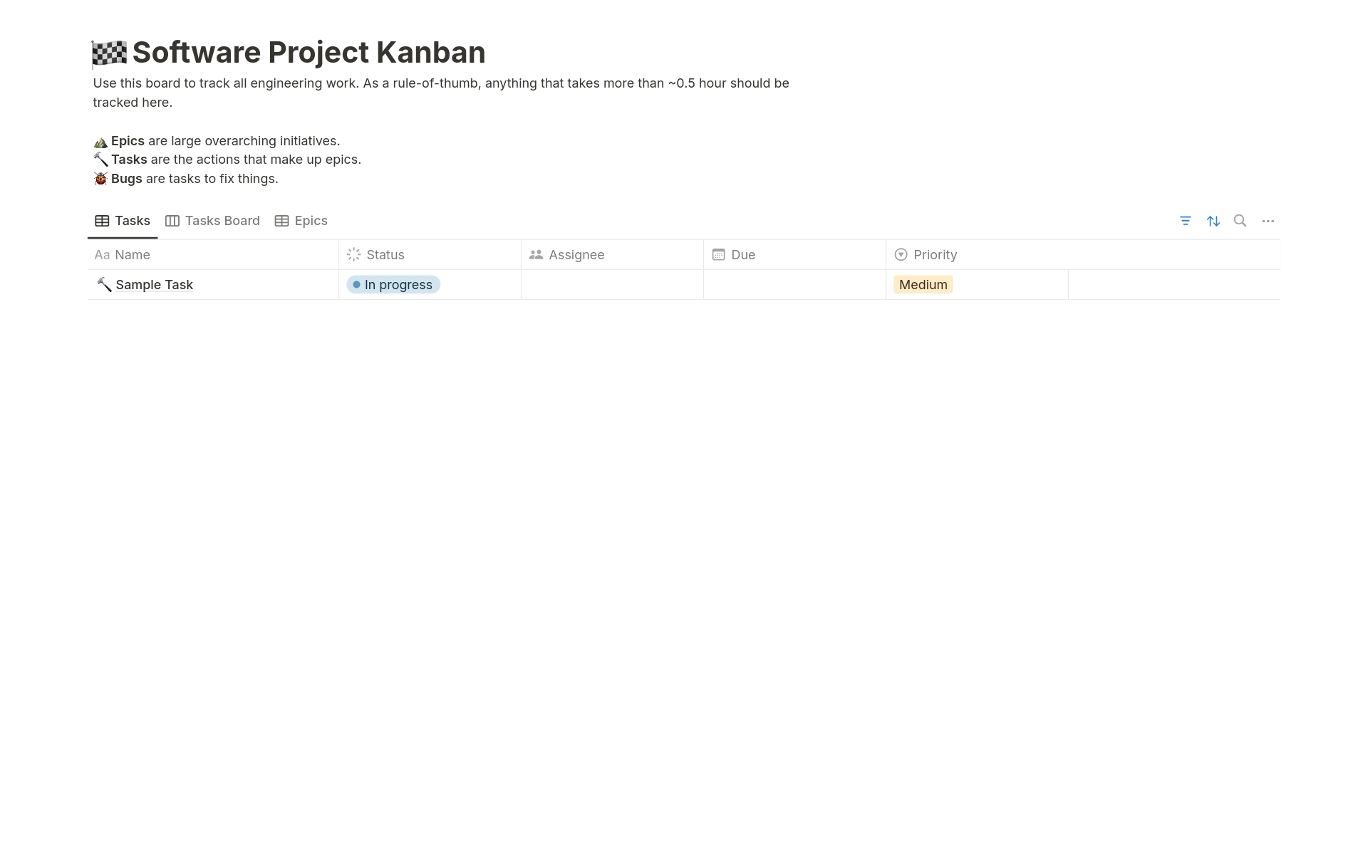Vista previa de plantilla para Software Project Kanban
