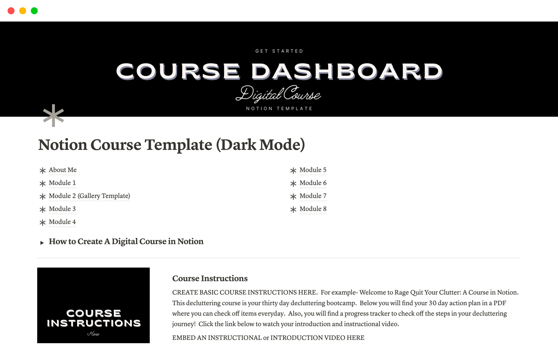 Aperçu du modèle de Course Building (Dark Mode)