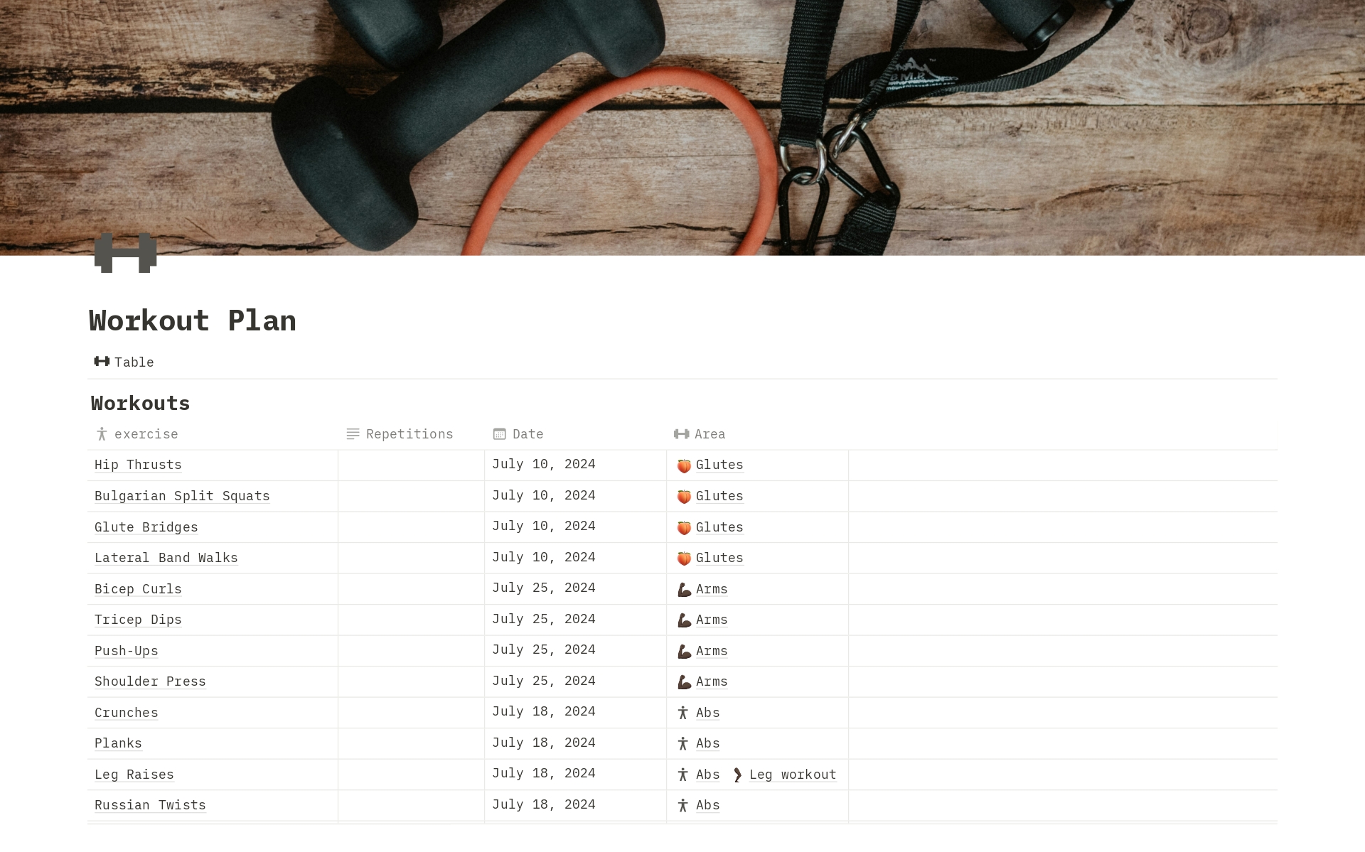 Notion template designed to optimize your fitness routine