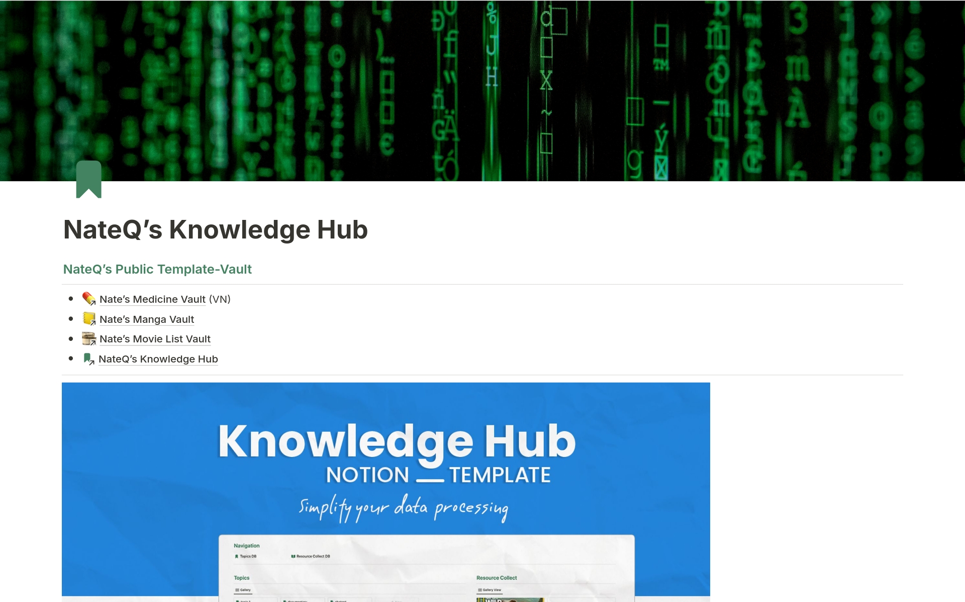 This Knowledge Hub will turn Notion into an information transmission station, not a Second Brain, but it will help you organize almost all knowledge by topic. It will handle the first three information processing steps: Gather, Process, Store.
