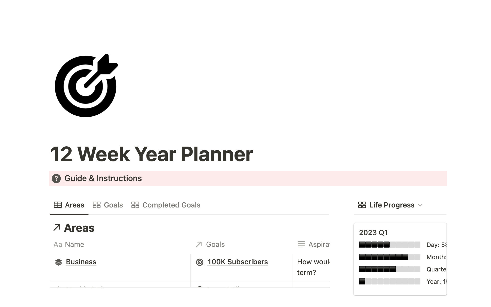 Vista previa de plantilla para 12 Week Year Planner