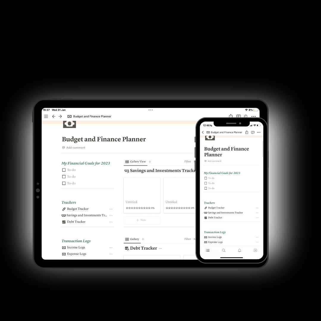 Unlock financial freedom with our All-in-One Financial Management Notion Template:
💼 Budget Mastery: Plan, track, and optimize spending effortlessly. 📈 Investments Dashboard: Monitor portfolios and market trends. 💰 Savings Blueprint: Set goals and cultivate healthy habits. 📉 