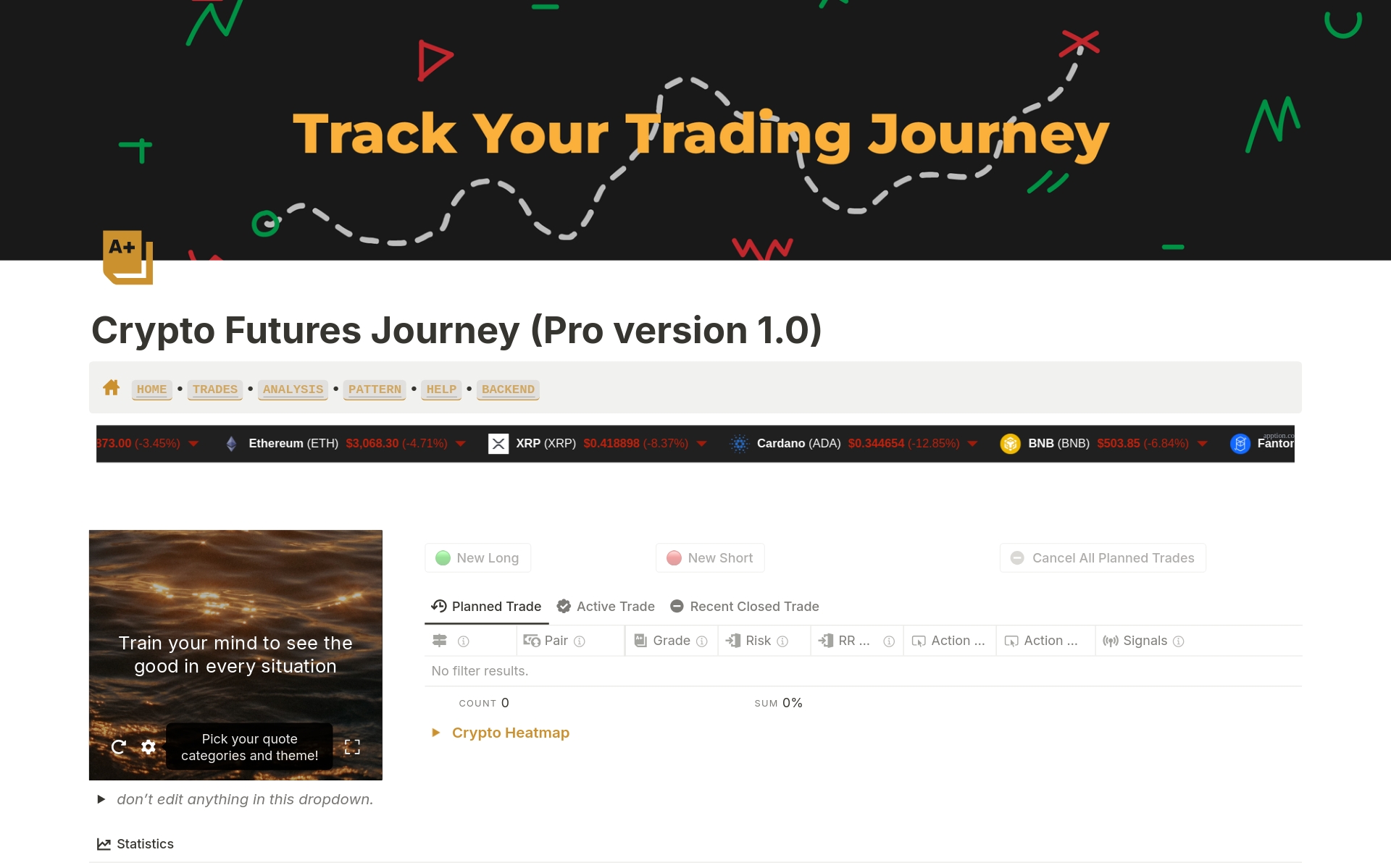 A template preview for Crypto Futures Trading Journal (Pro version)