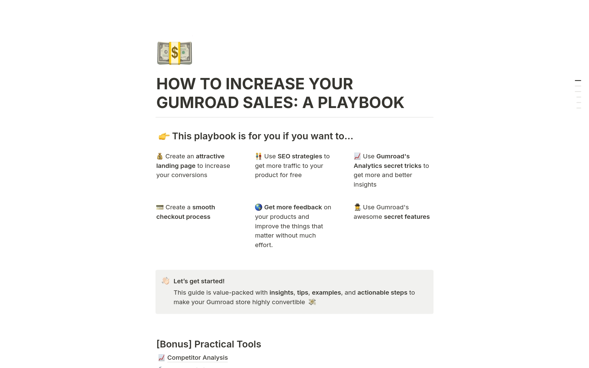 En förhandsgranskning av mallen för How to Increase Your Gumroad Sales: A Playbook