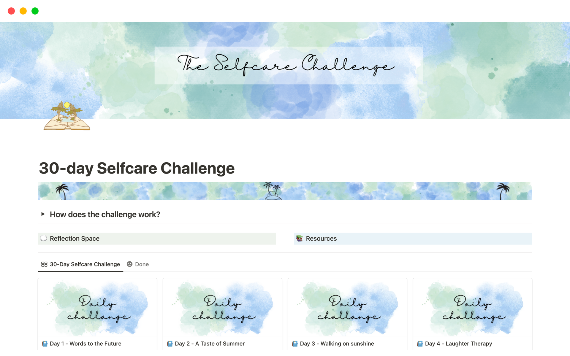 En förhandsgranskning av mallen för 30-day Selfcare Challenge