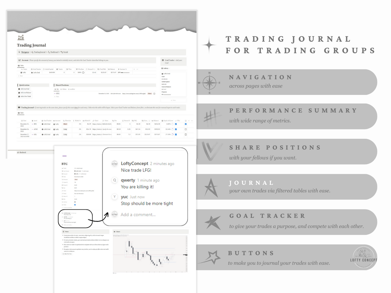 Multi-trader Trading Journal | Trading Space for Trading Groups | Trading Journal for Mentorships | Crypto | Forex
Multitrader Notion Trading Journal template that provides a trading space for multiple traders at the same time with carefully crafted features.
