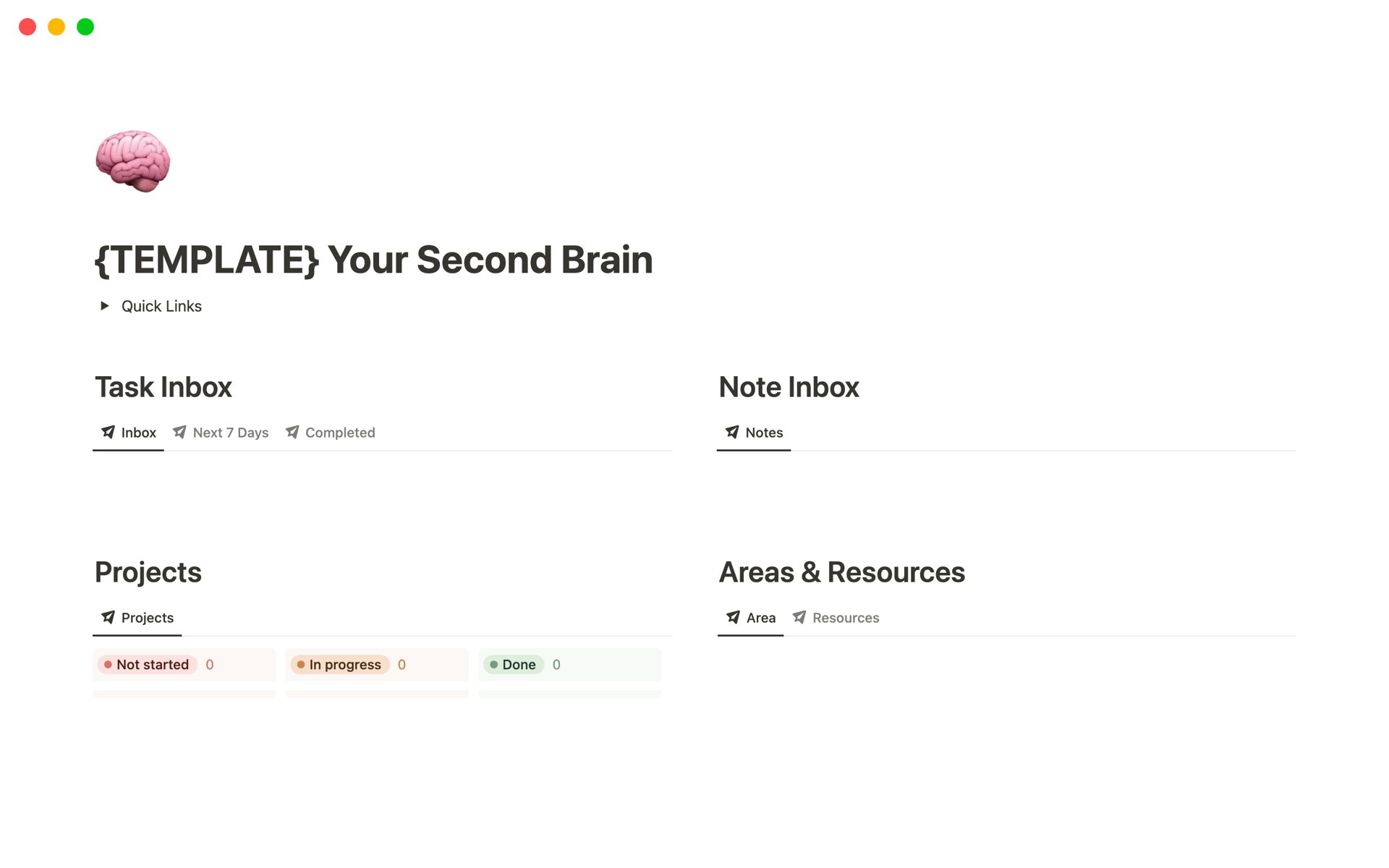 Vista previa de plantilla para Your Second Brain