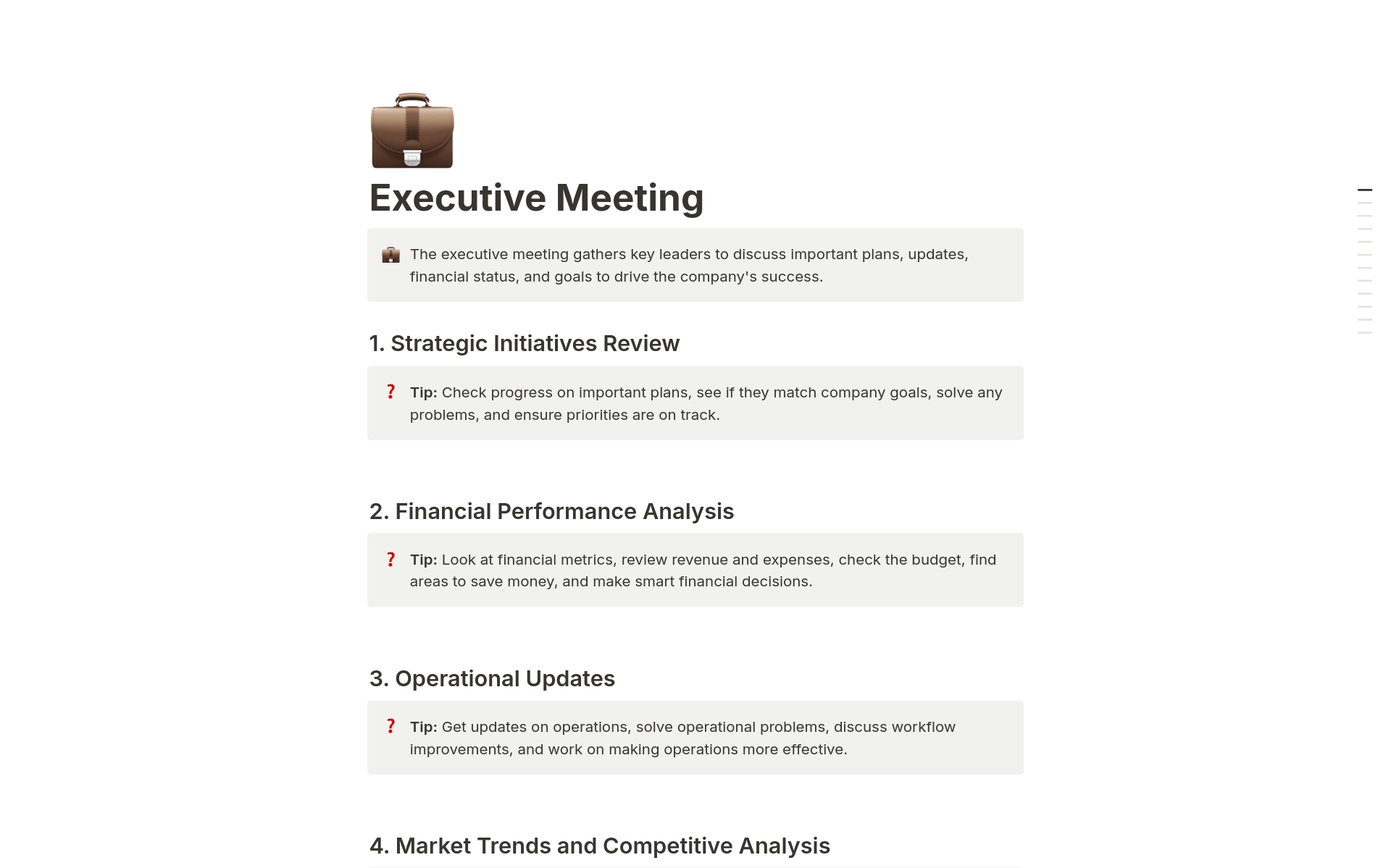 A template preview for Executive Meeting