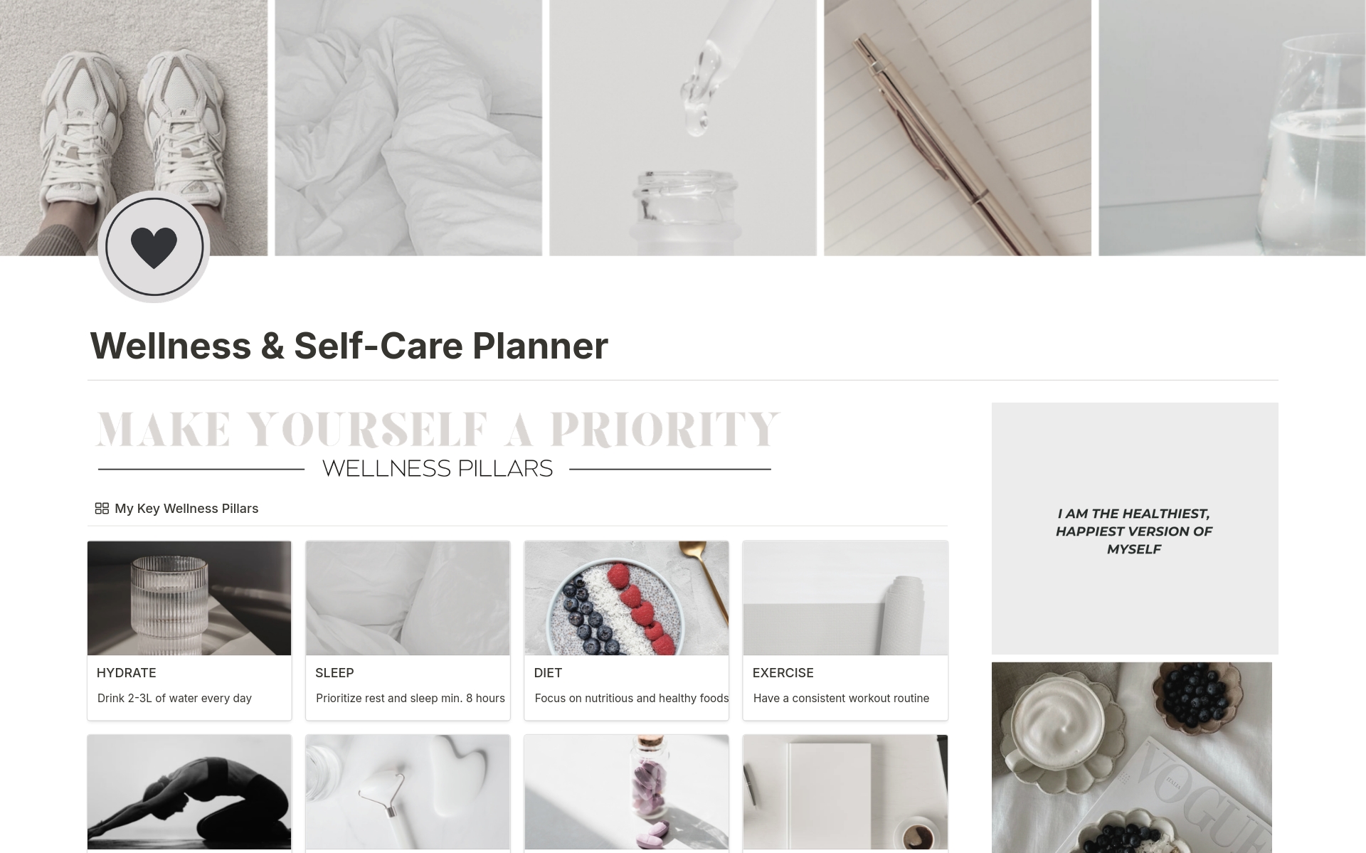 A template preview for Wellness & Self-Care Planner