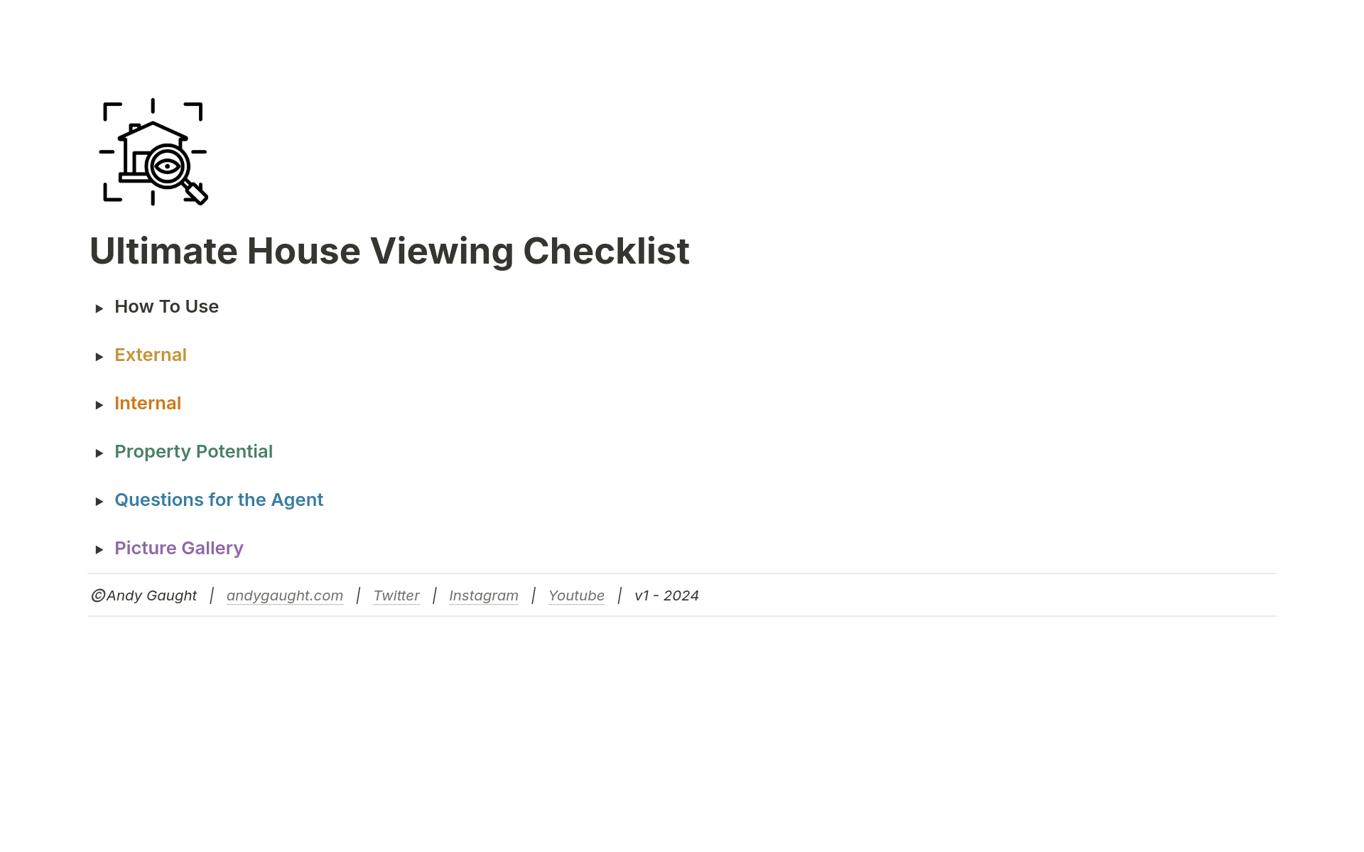 En förhandsgranskning av mallen för Ultimate House Viewing Checklist